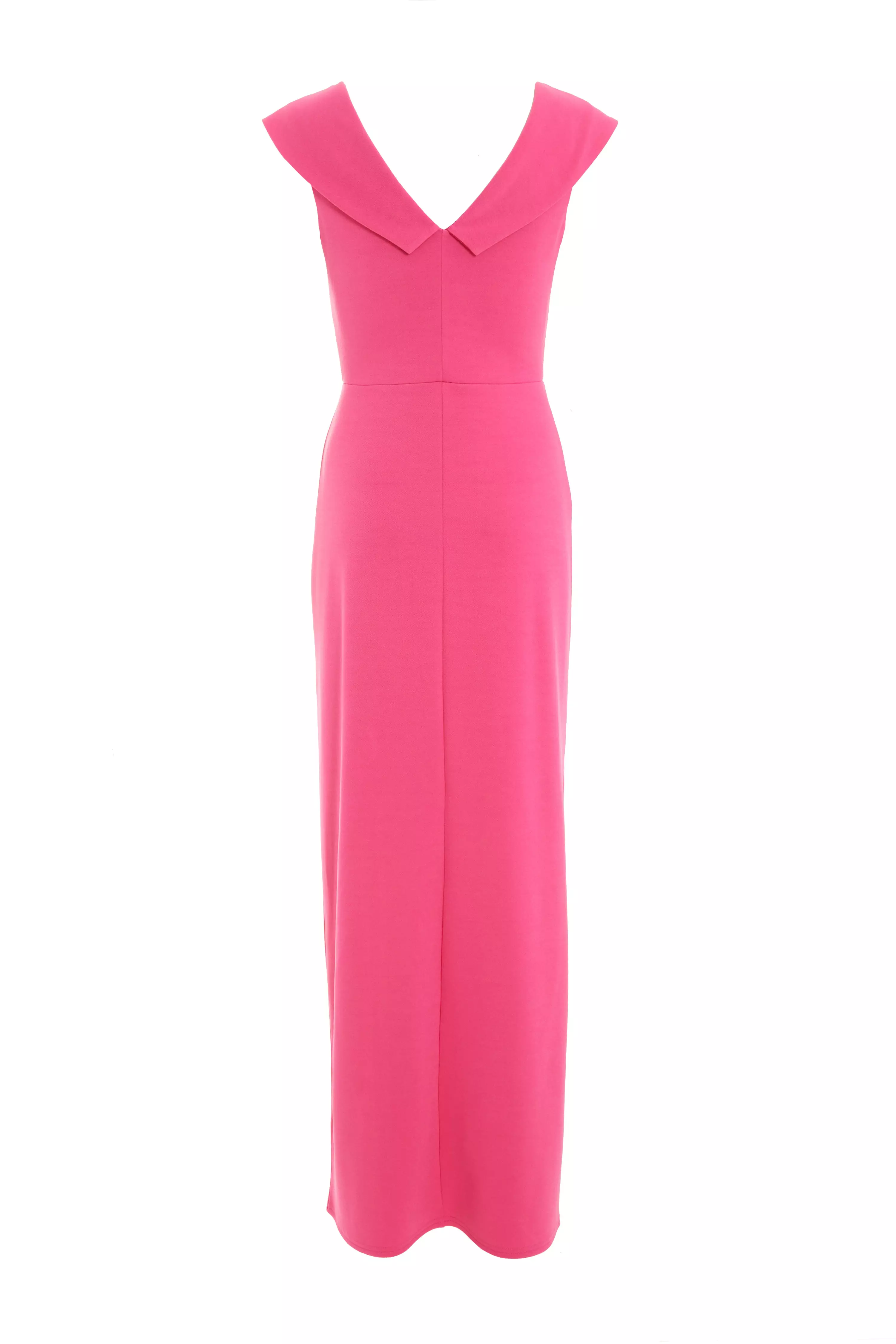 Pink Ruched Bardot Maxi Dress