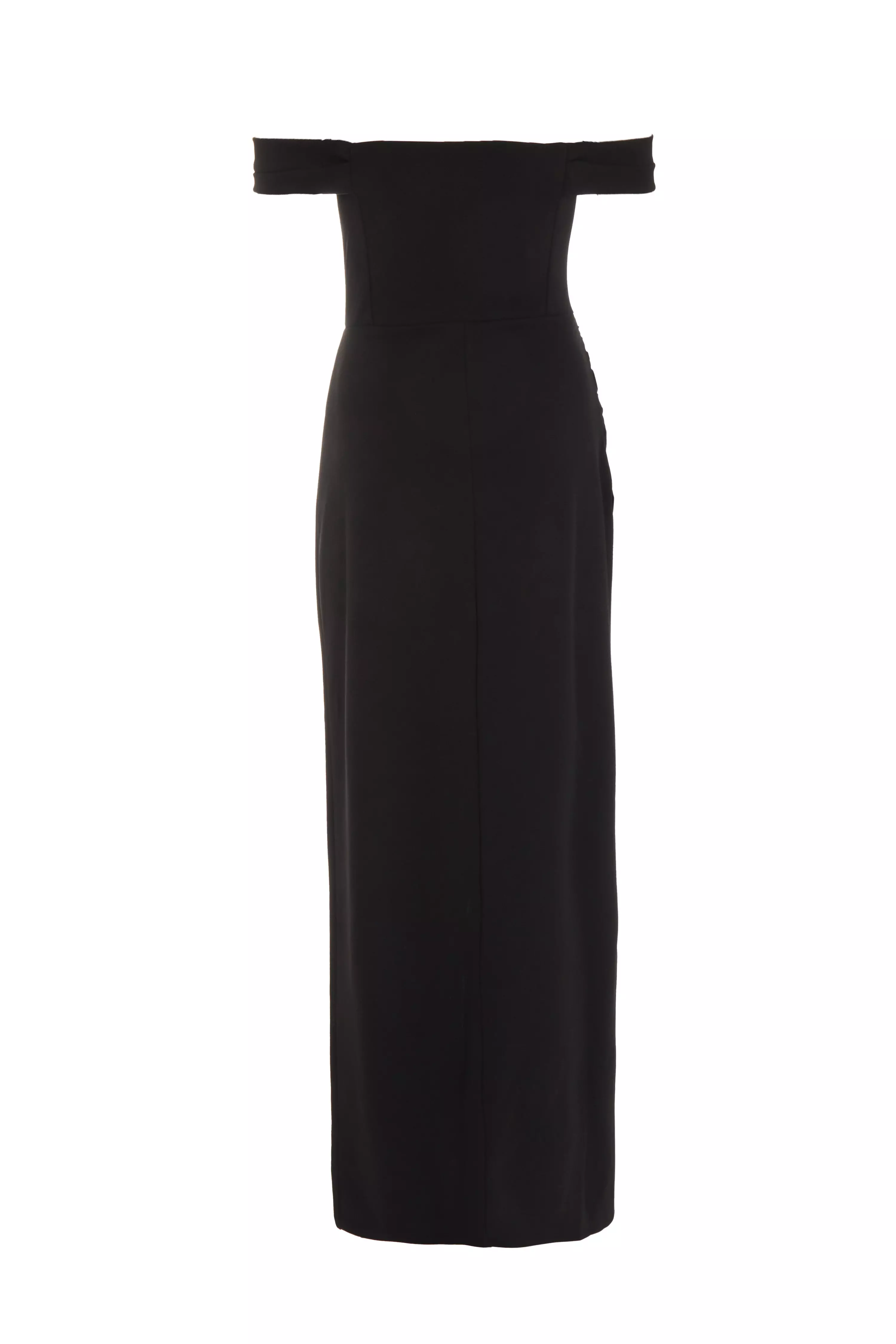 Black Ruched Bardot Maxi Dress