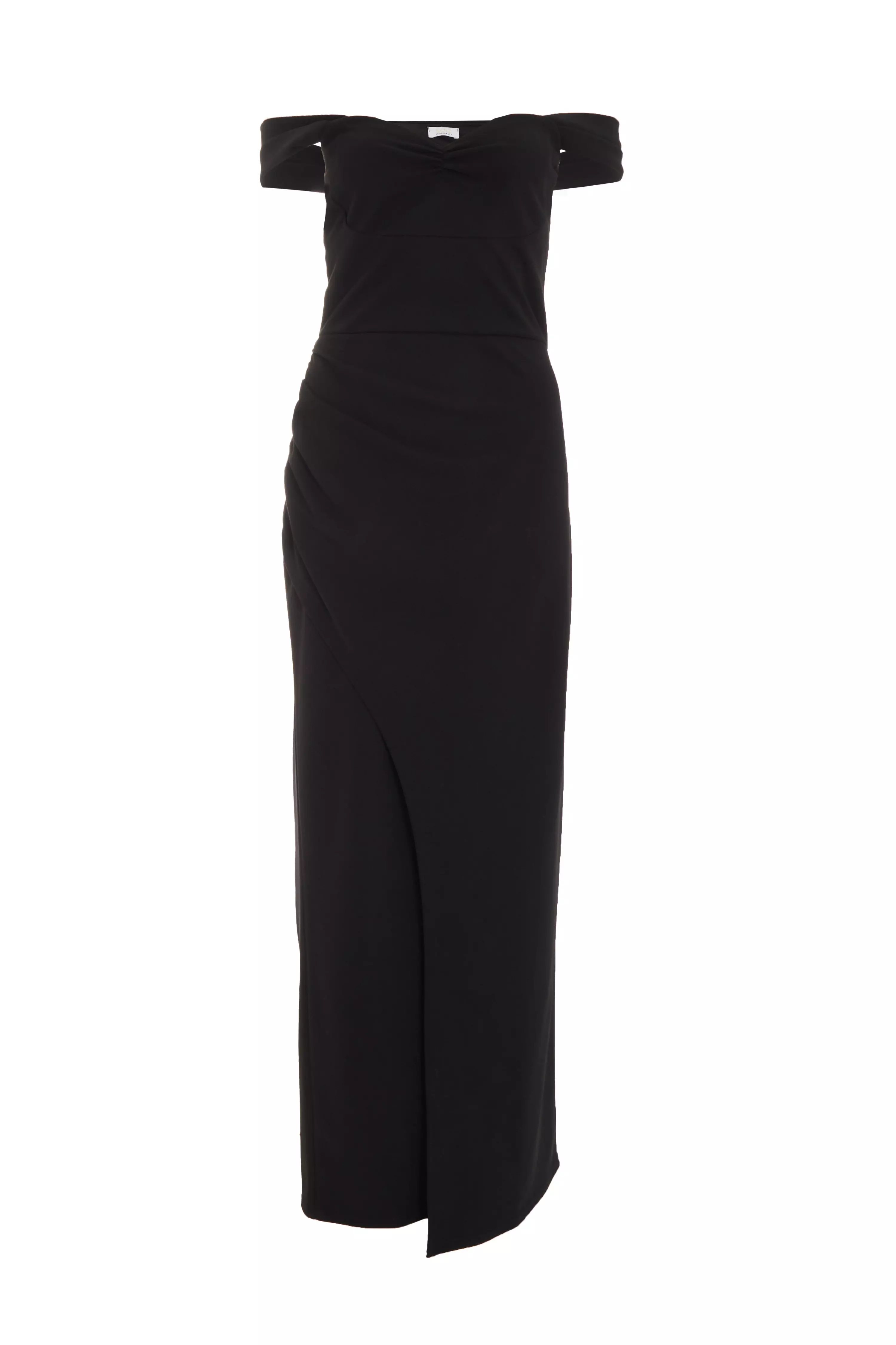 Black Ruched Bardot Maxi Dress