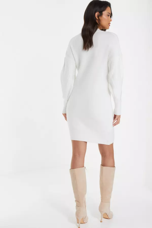 Cream Cable Knitted Jumper Mini Dress