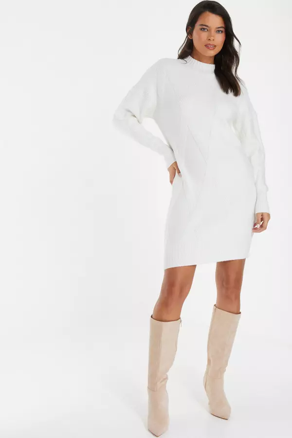 Cream Cable Knitted Jumper Mini Dress