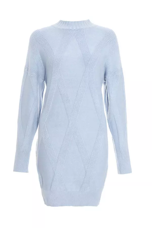 Blue Cable Knitted Jumper Mini Dress