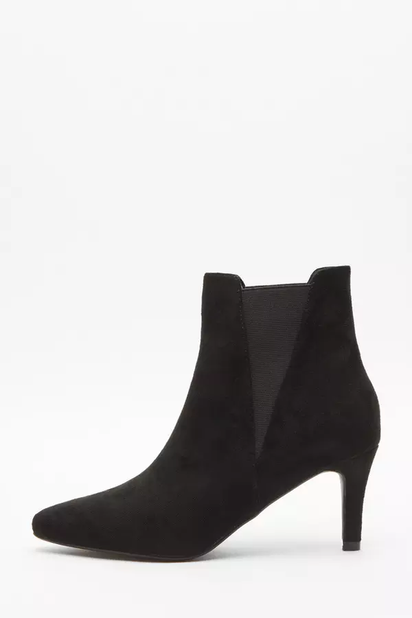Black Ankle Heeled Stretch Boots