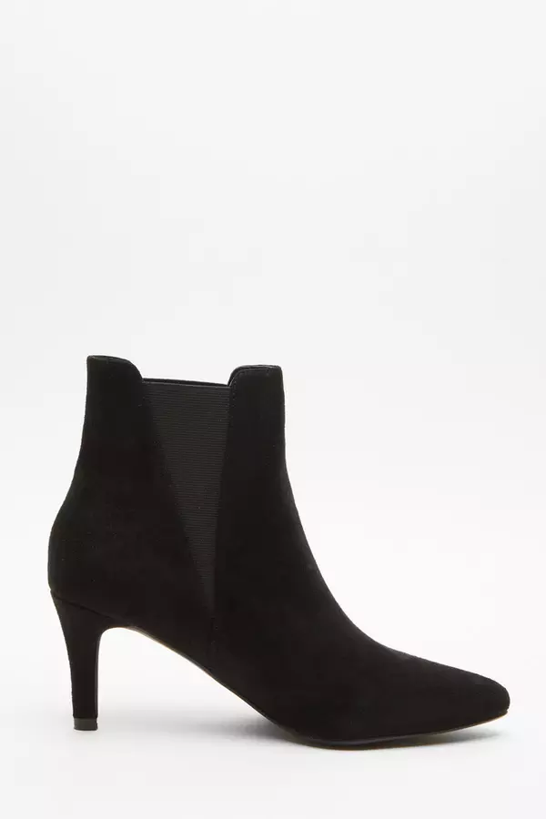 Black Ankle Heeled Stretch Boots