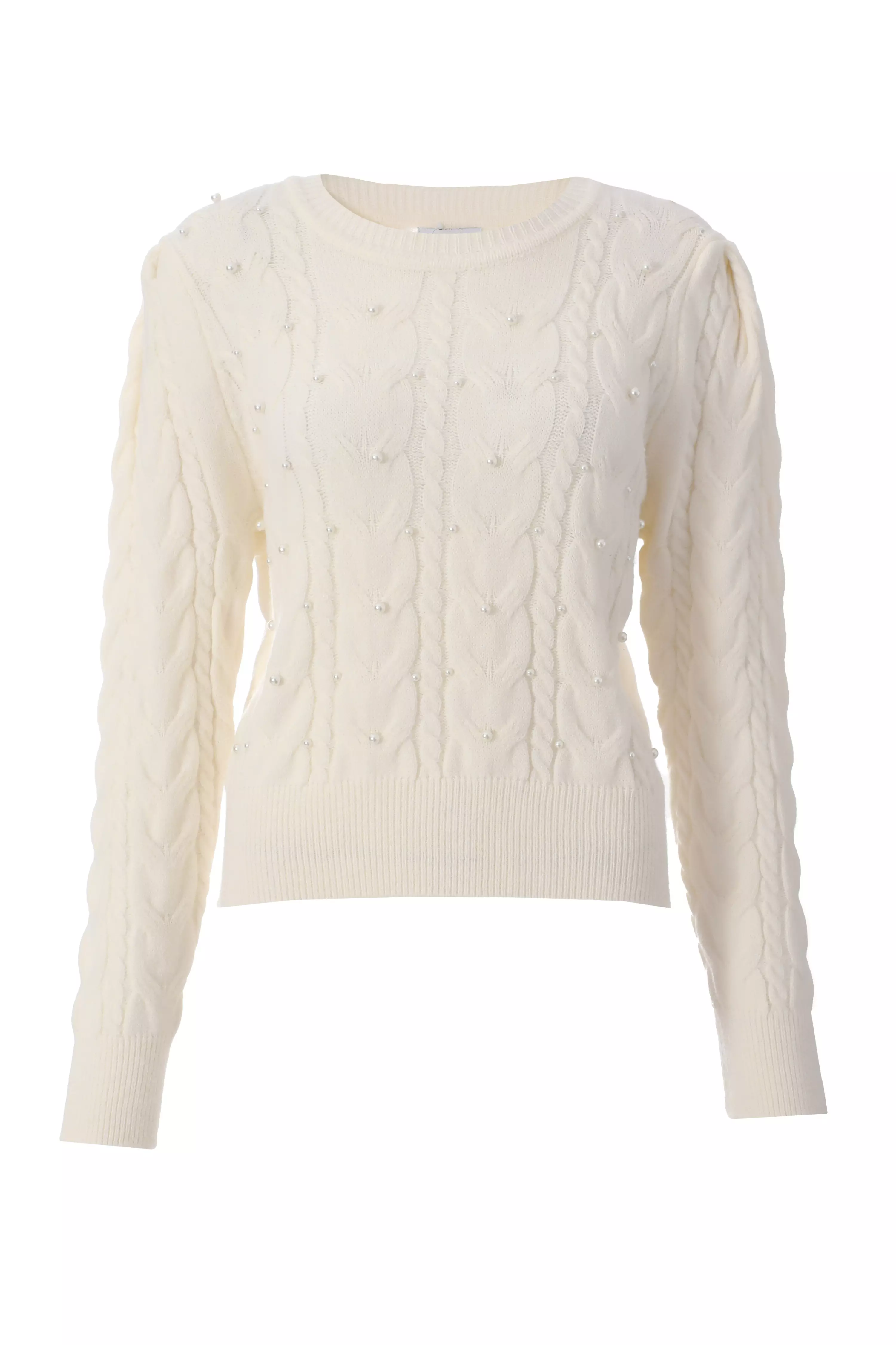 Cream Cable Knit Pearl Jumper