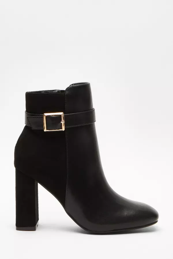 Black Faux Leather Heeled Ankle Boots