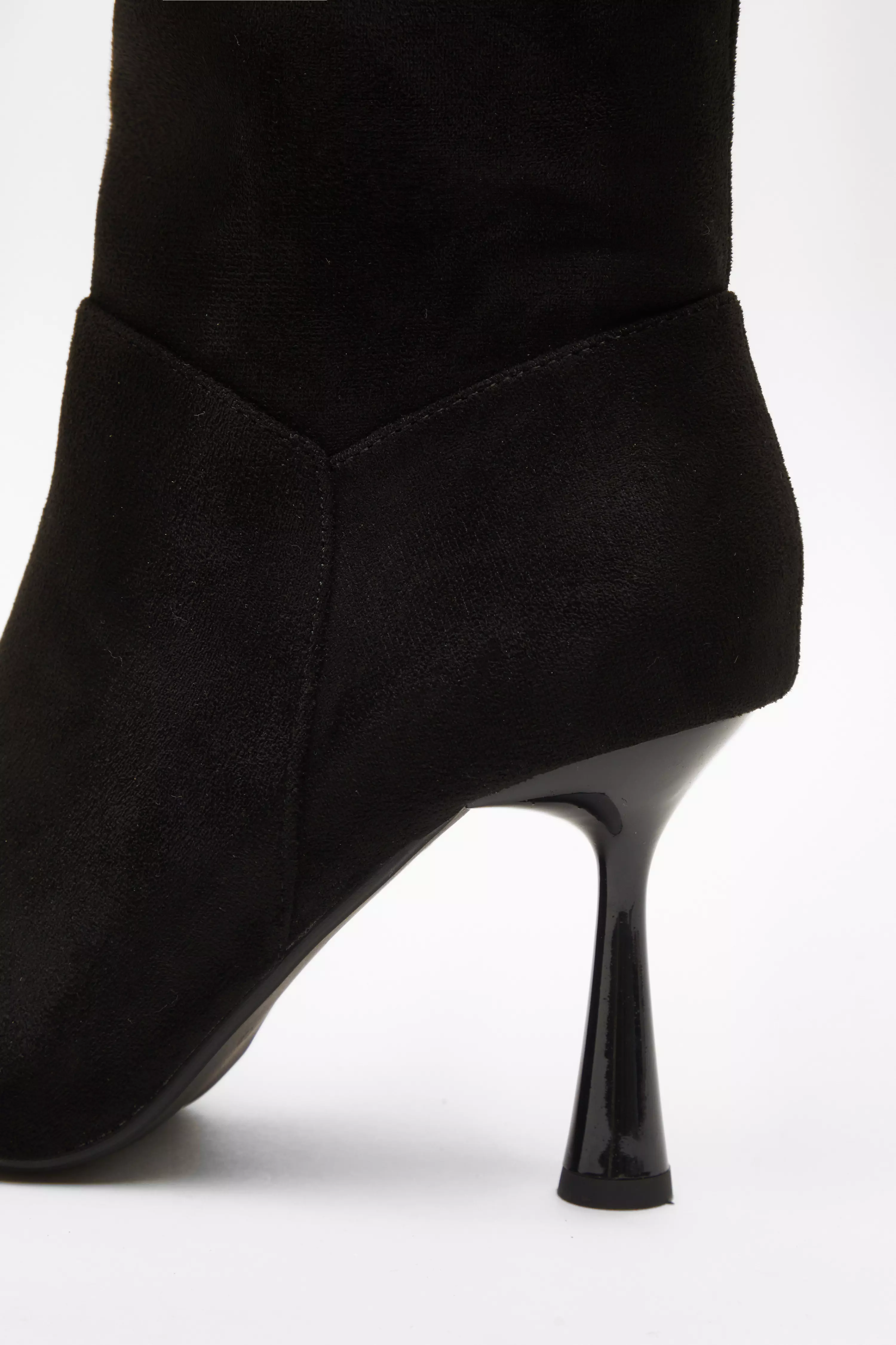 Black Faux Suede Knee High Heeled Boots