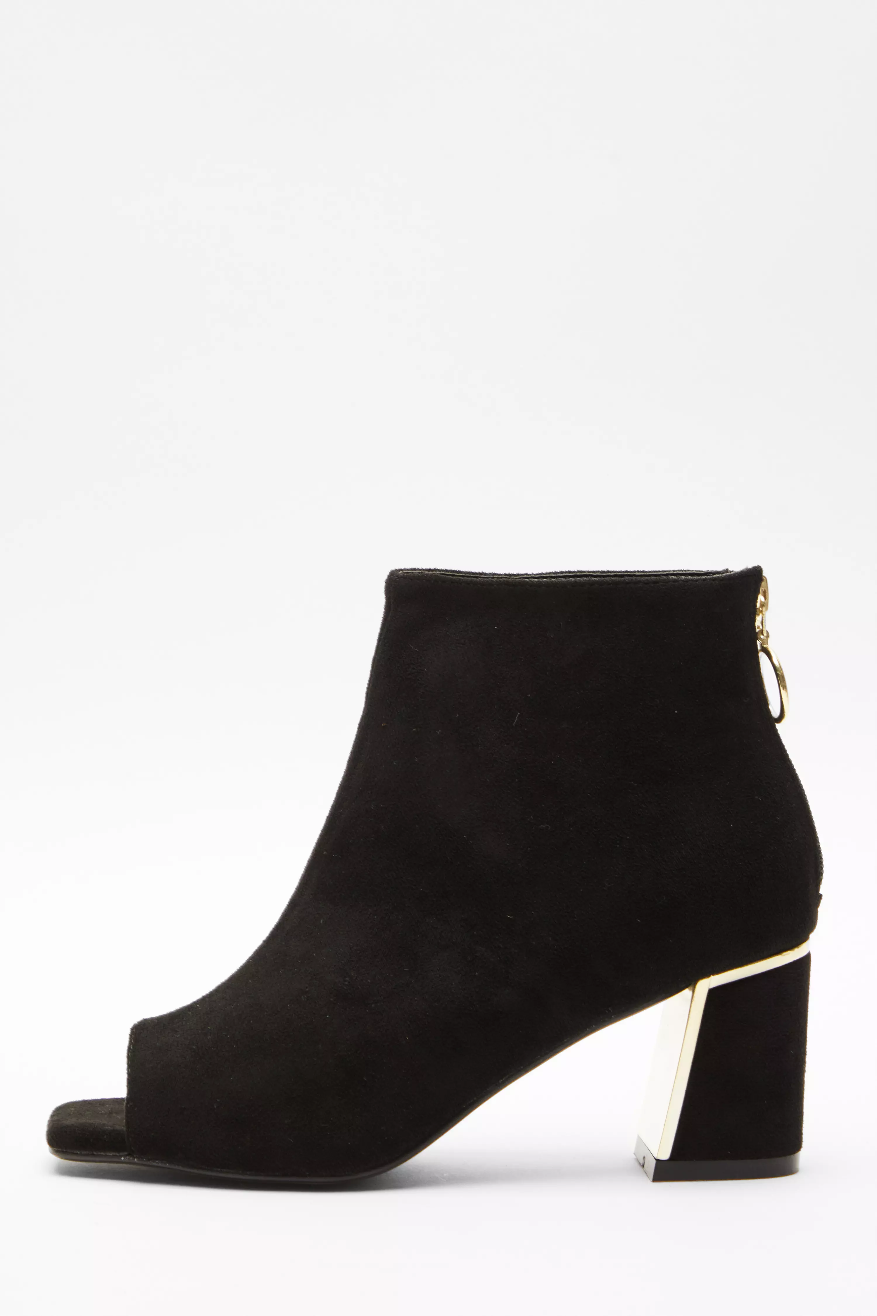 Black Faux Suede Open Toe Ankle Shoe Boot