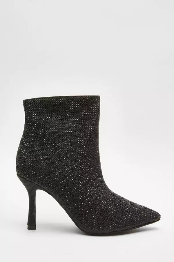 Black Diamante Heeled Boots