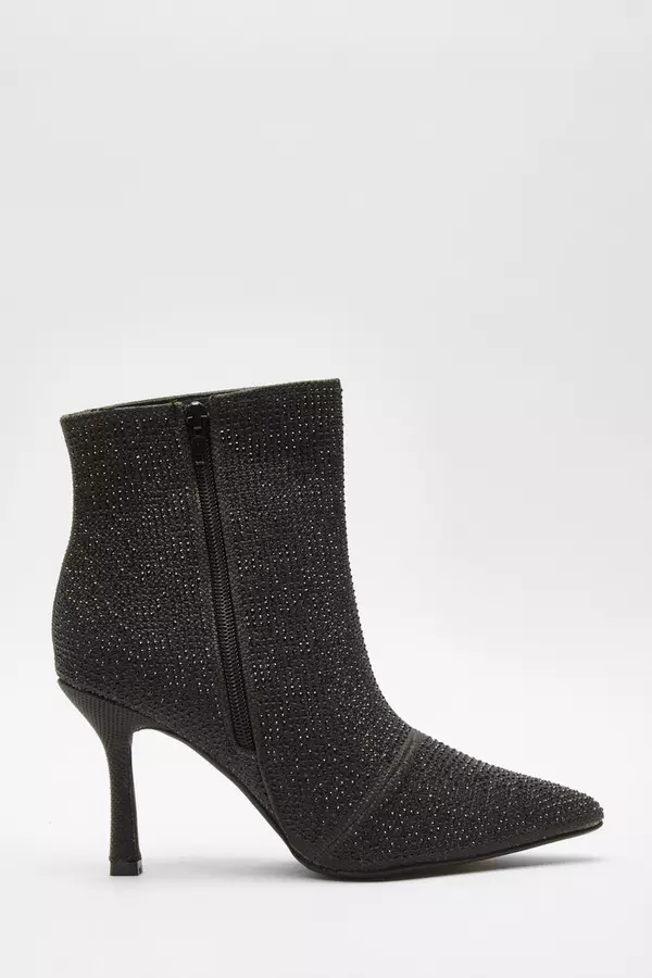 Black Diamante Heeled Boots