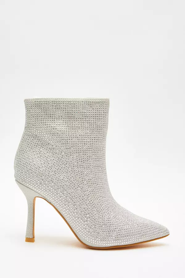 Silver Diamante Heeled Boots