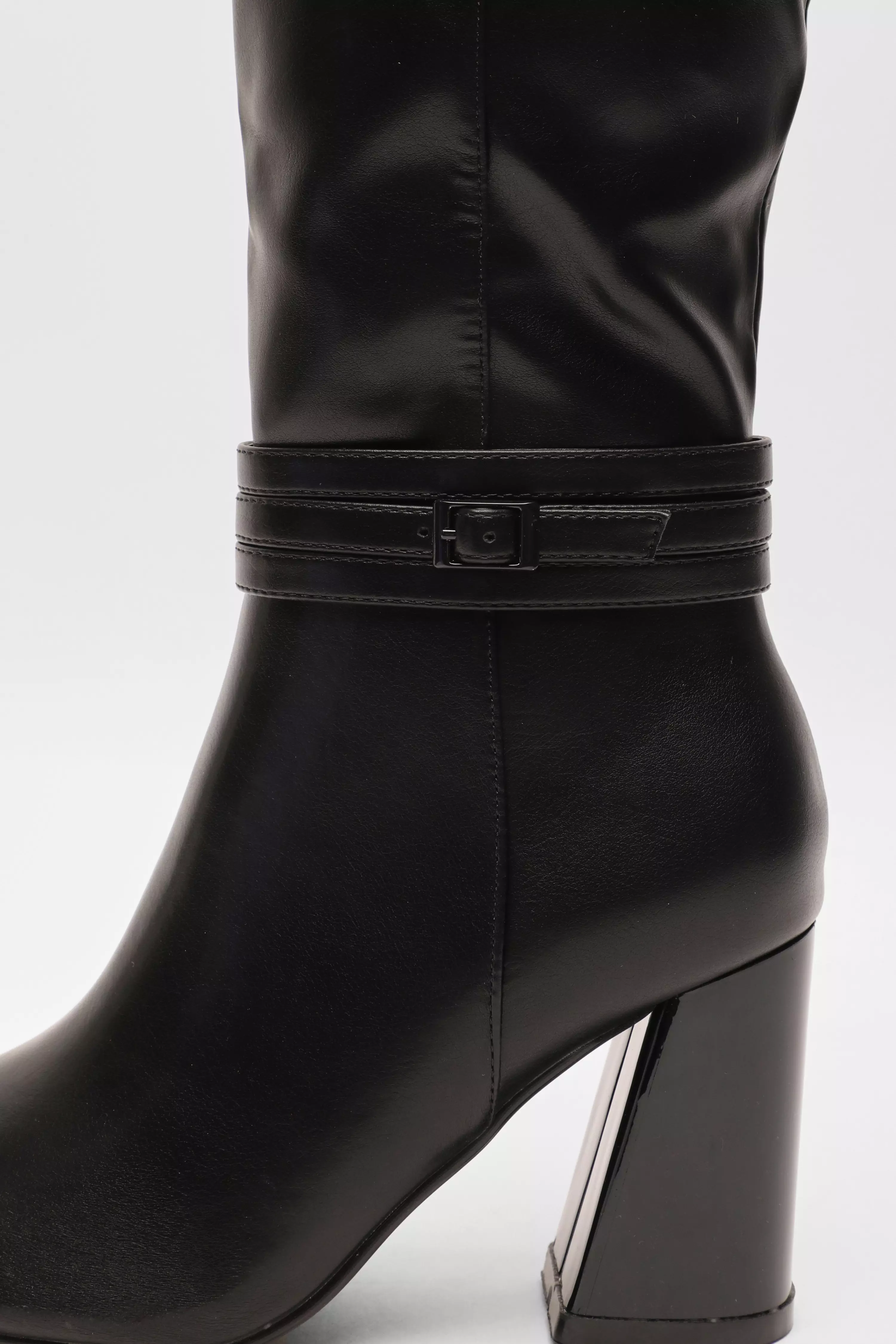 Wide Fit Black Faux Leather Knee High Boots