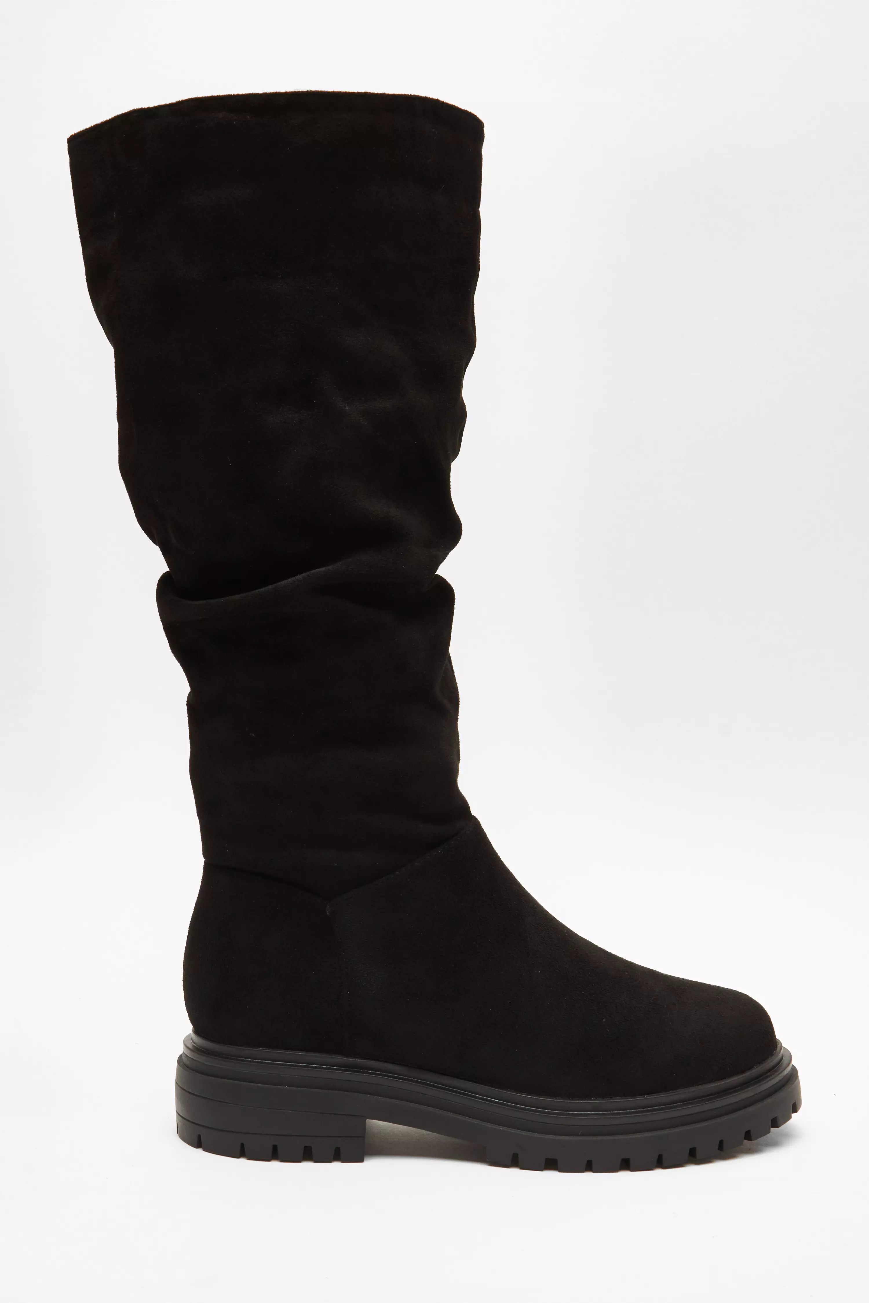 Wide Fit Black Knee High Faux Suede Boots