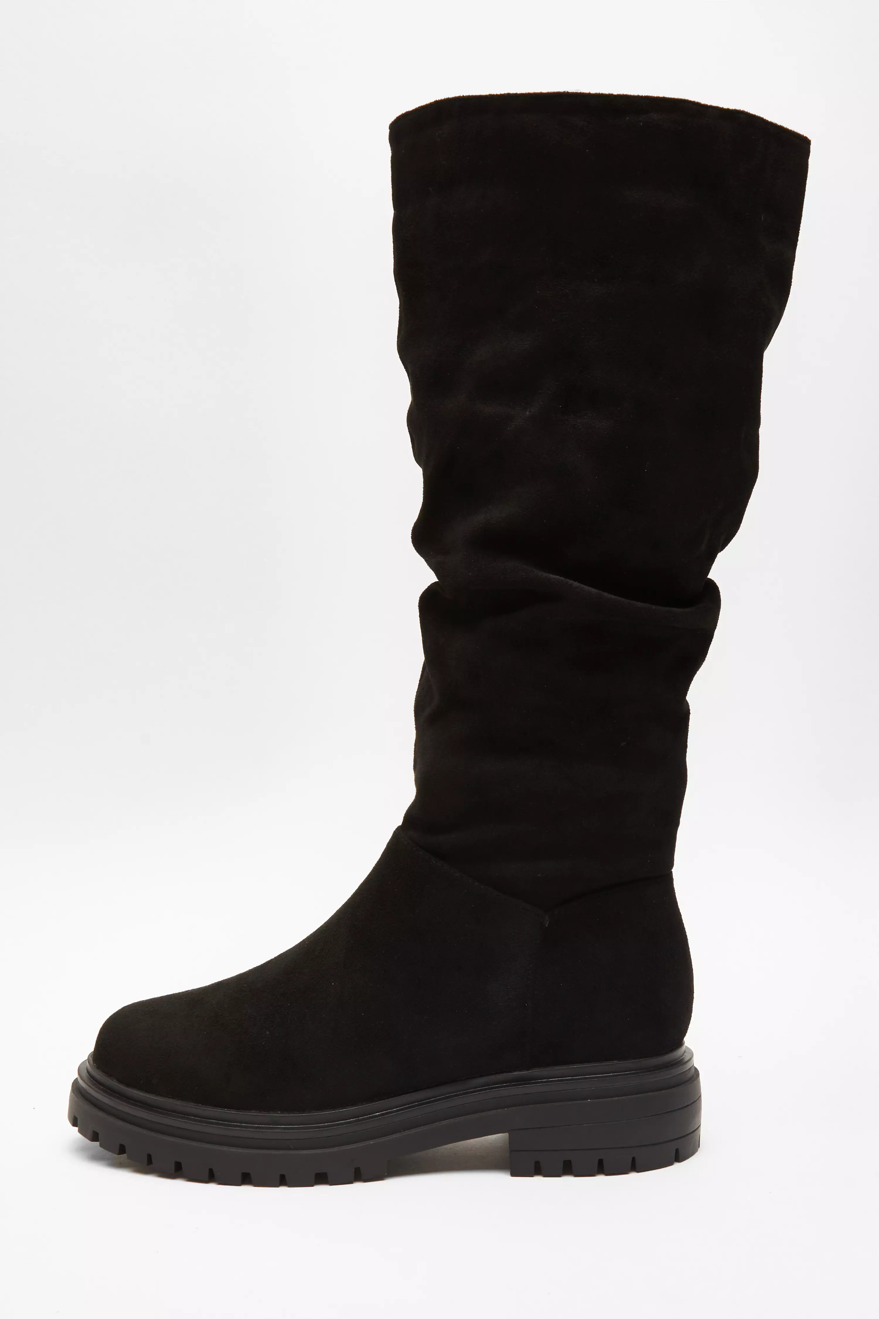 Wide Fit Black Knee High Faux Suede Boots