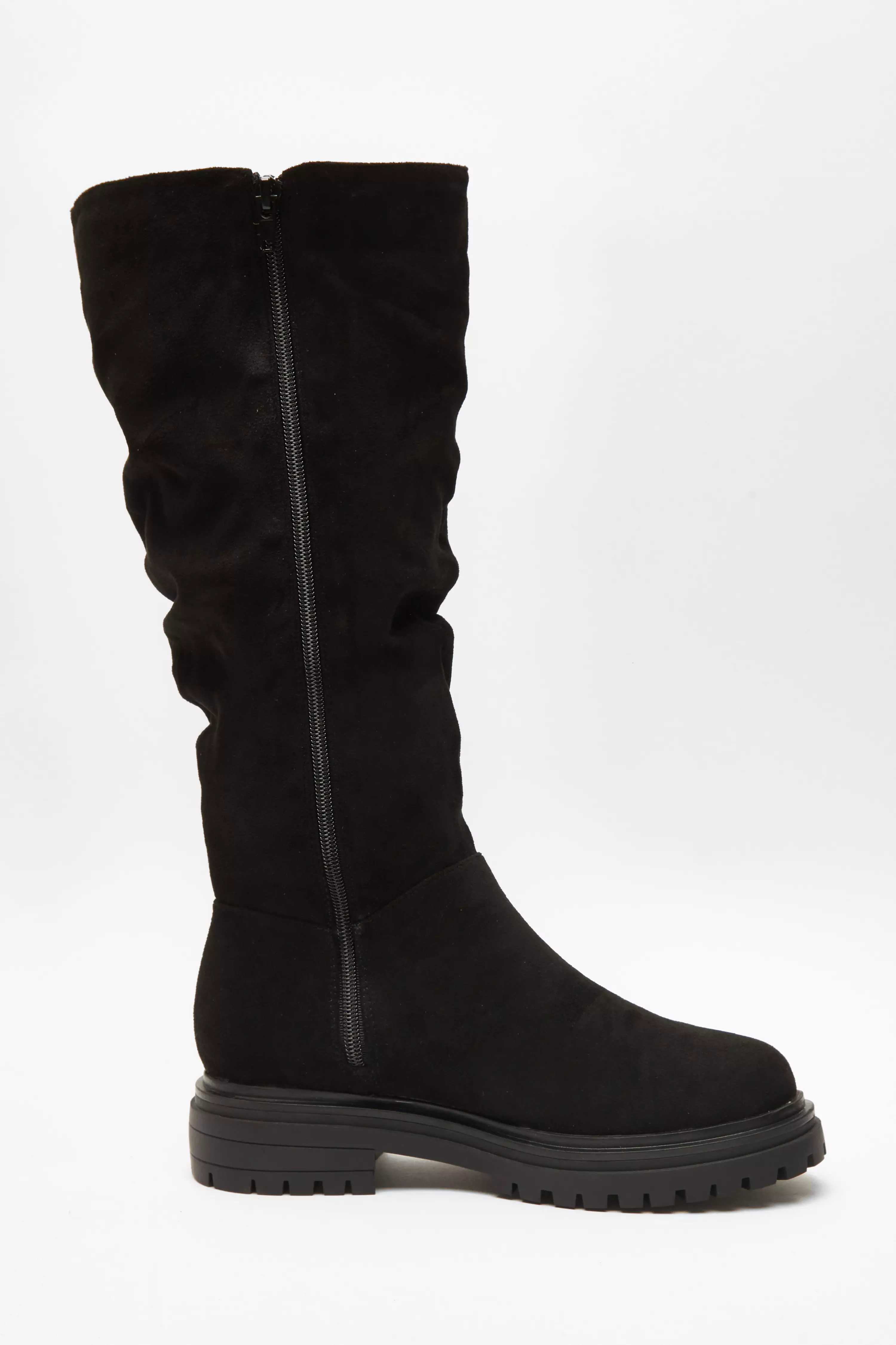 Wide Fit Black Knee High Faux Suede Boots