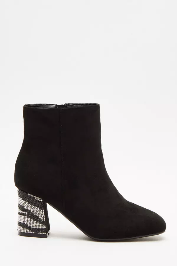 Wide Fit Black Diamante Heeled Ankle Boot