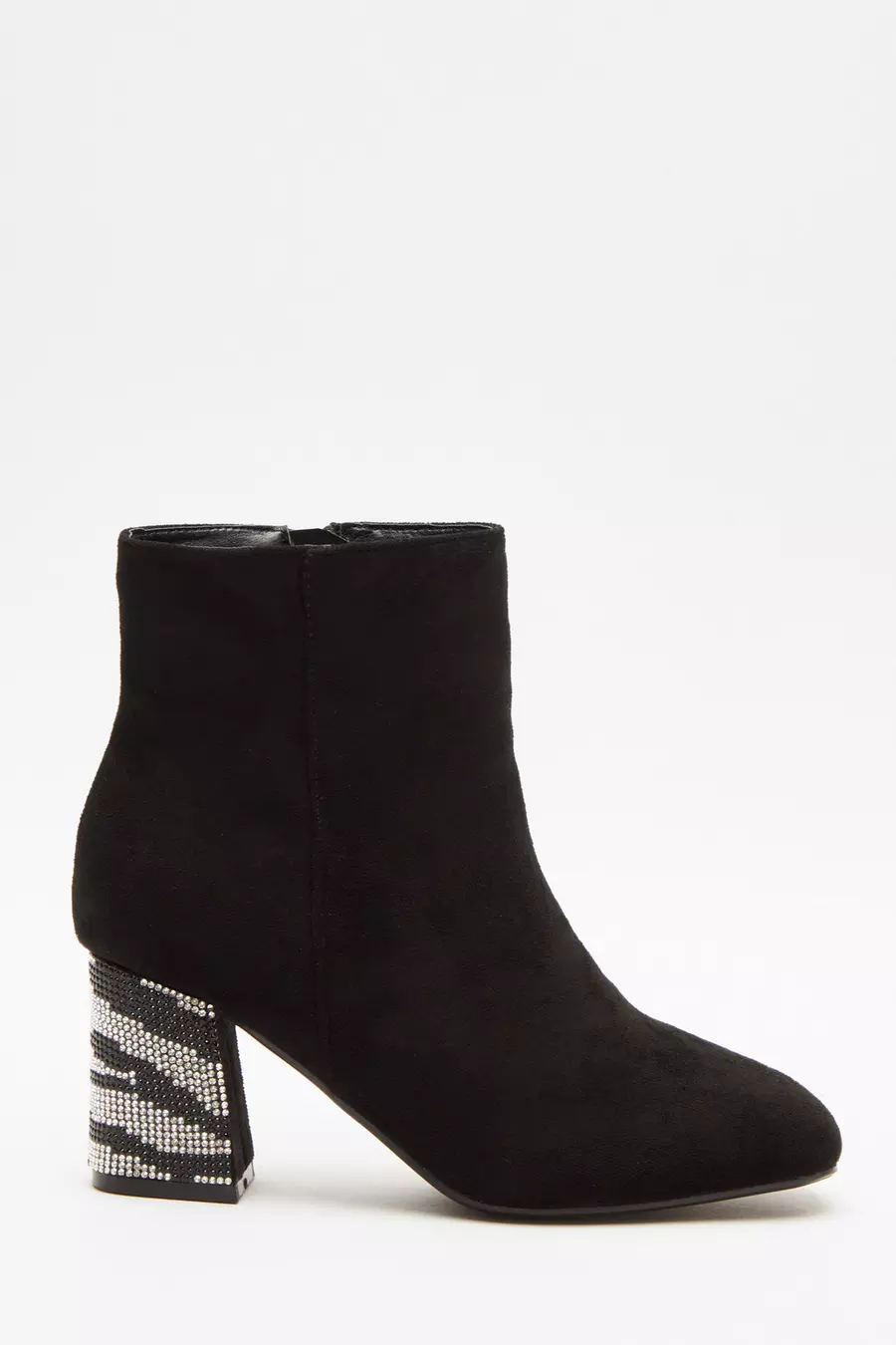 Wide Fit Black Diamante Heeled Ankle Boot QUIZ Clothing