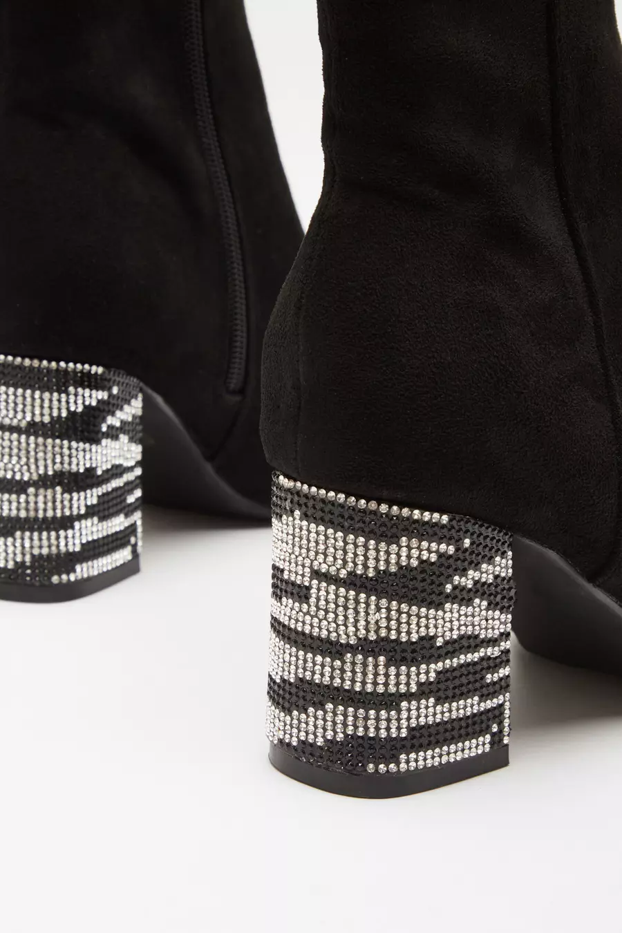 Black boots with diamante heel best sale