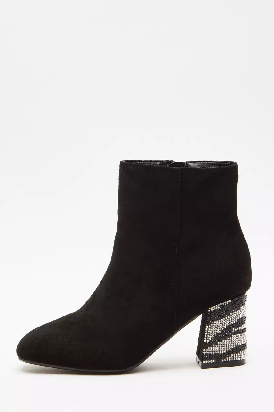 Wide Fit Black Diamante Heeled Ankle Boot QUIZ Clothing