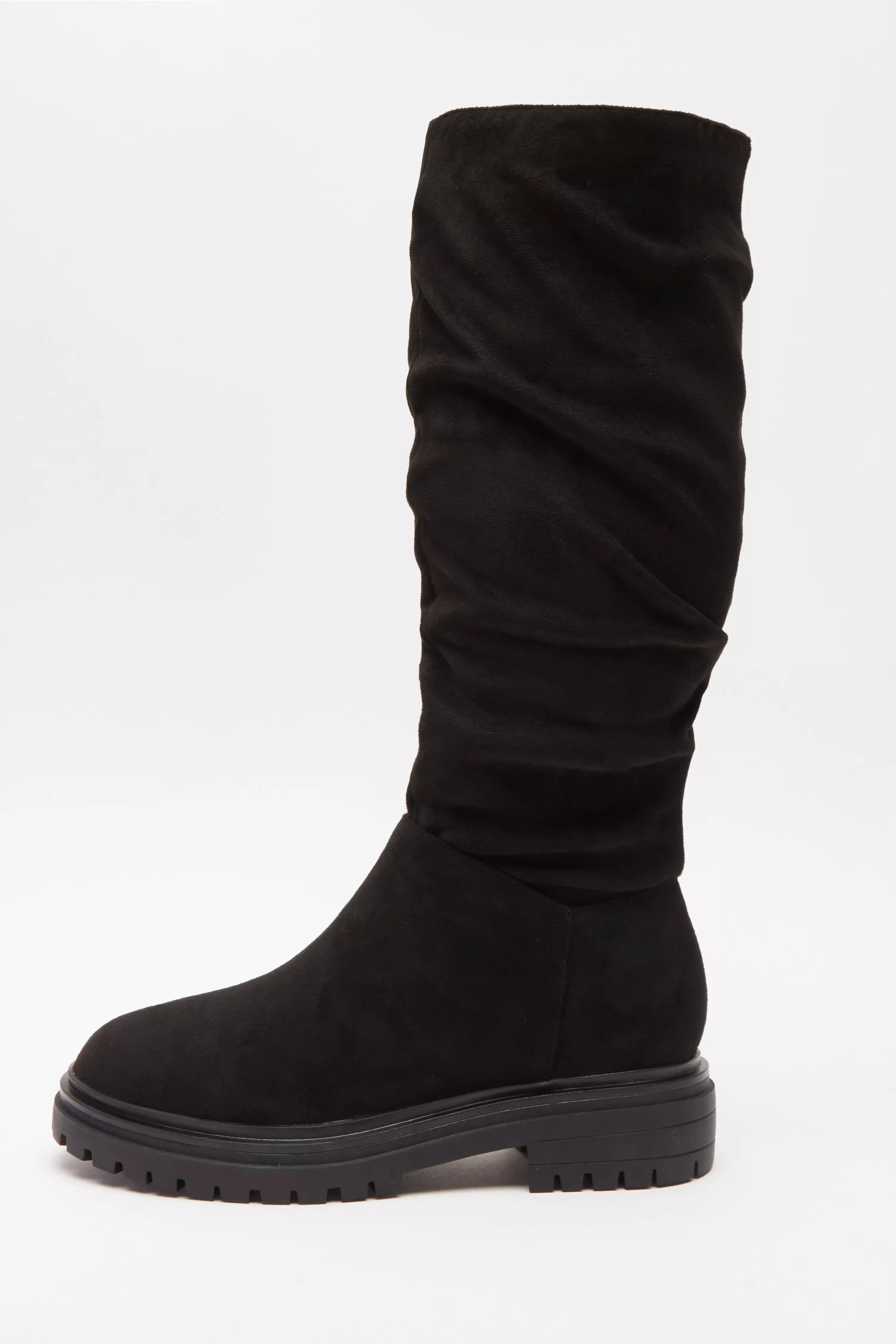 Black Faux Suede Ruched Boots