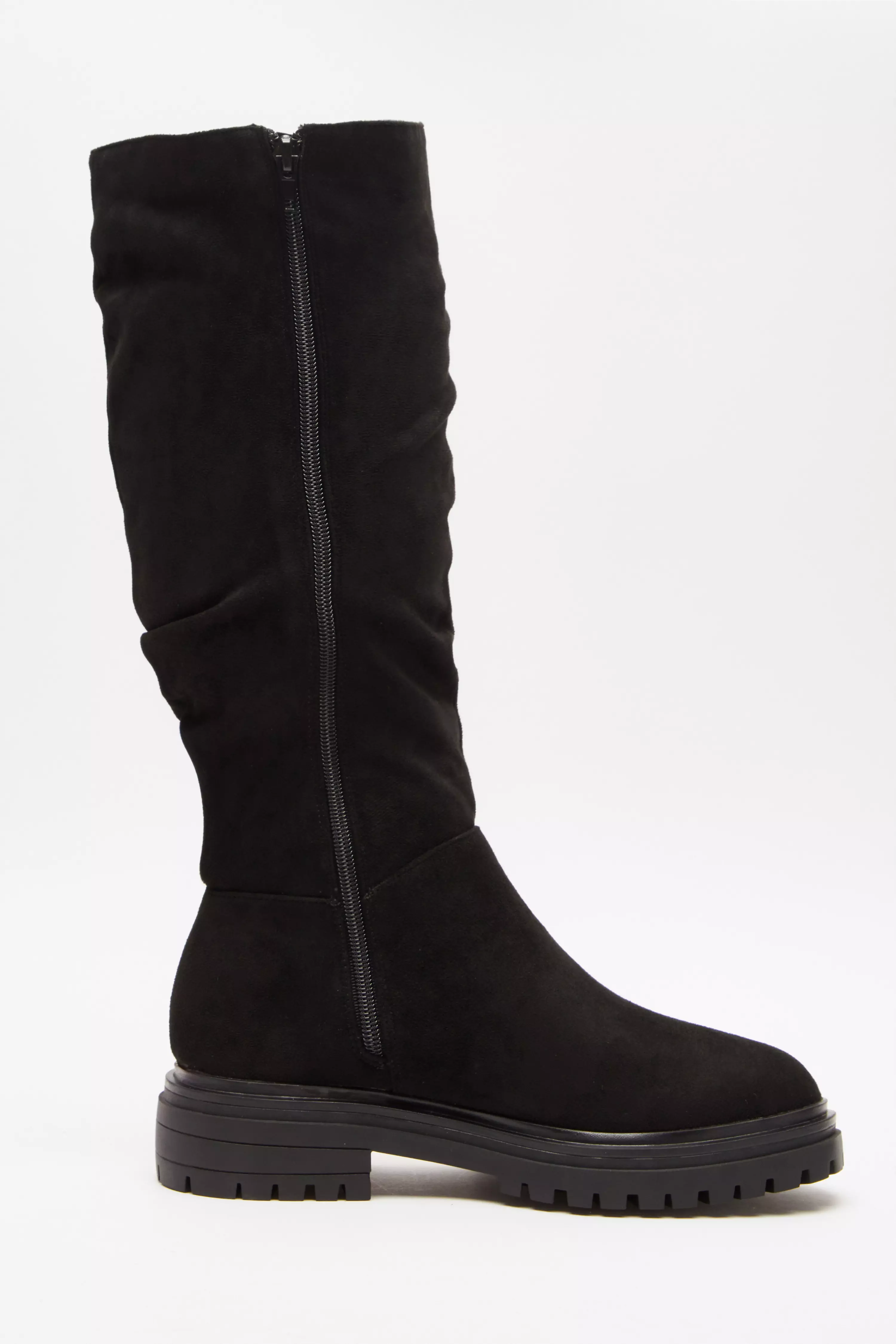 Black Faux Suede Ruched Boots