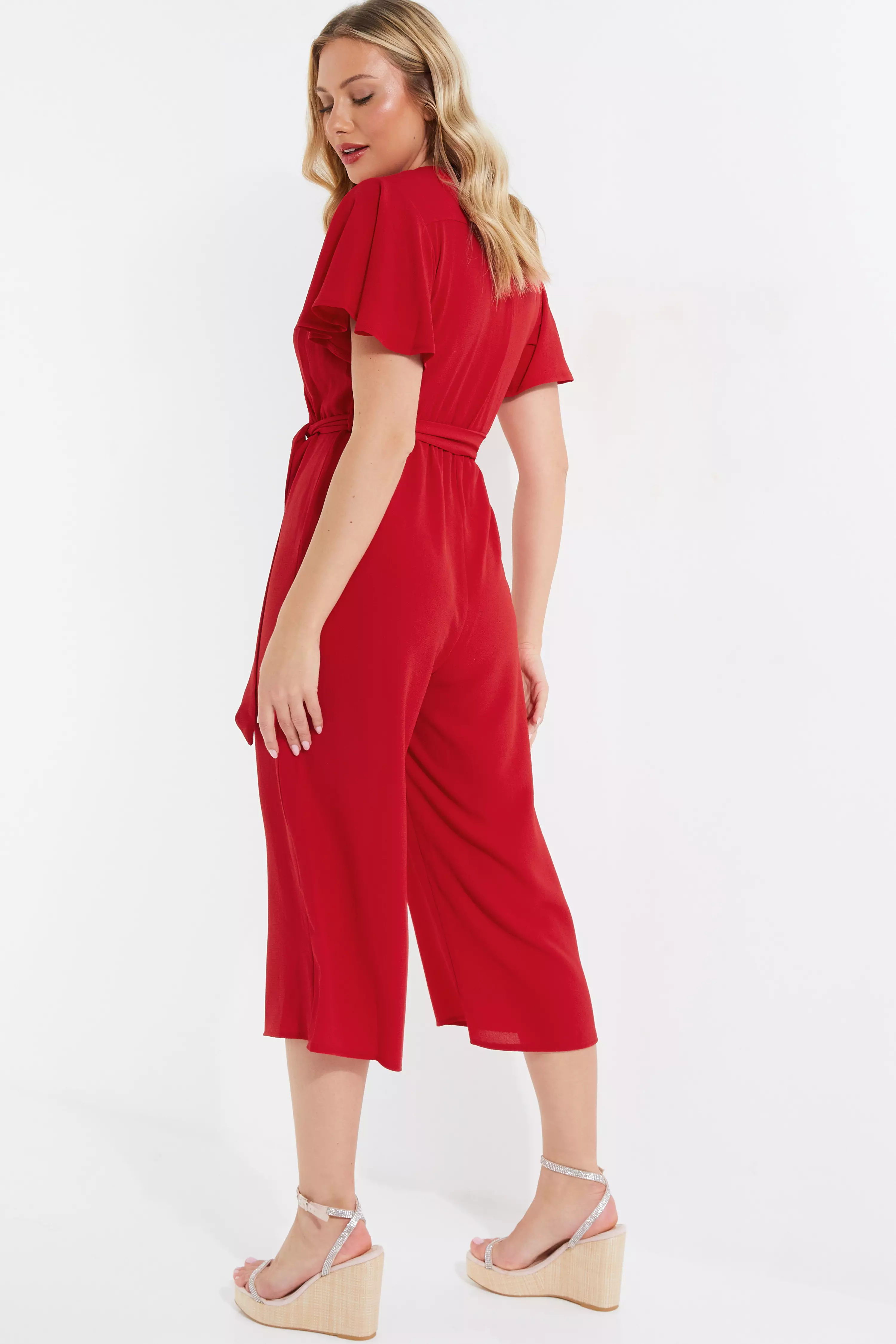 Red Wrap Culotte Jumpsuit