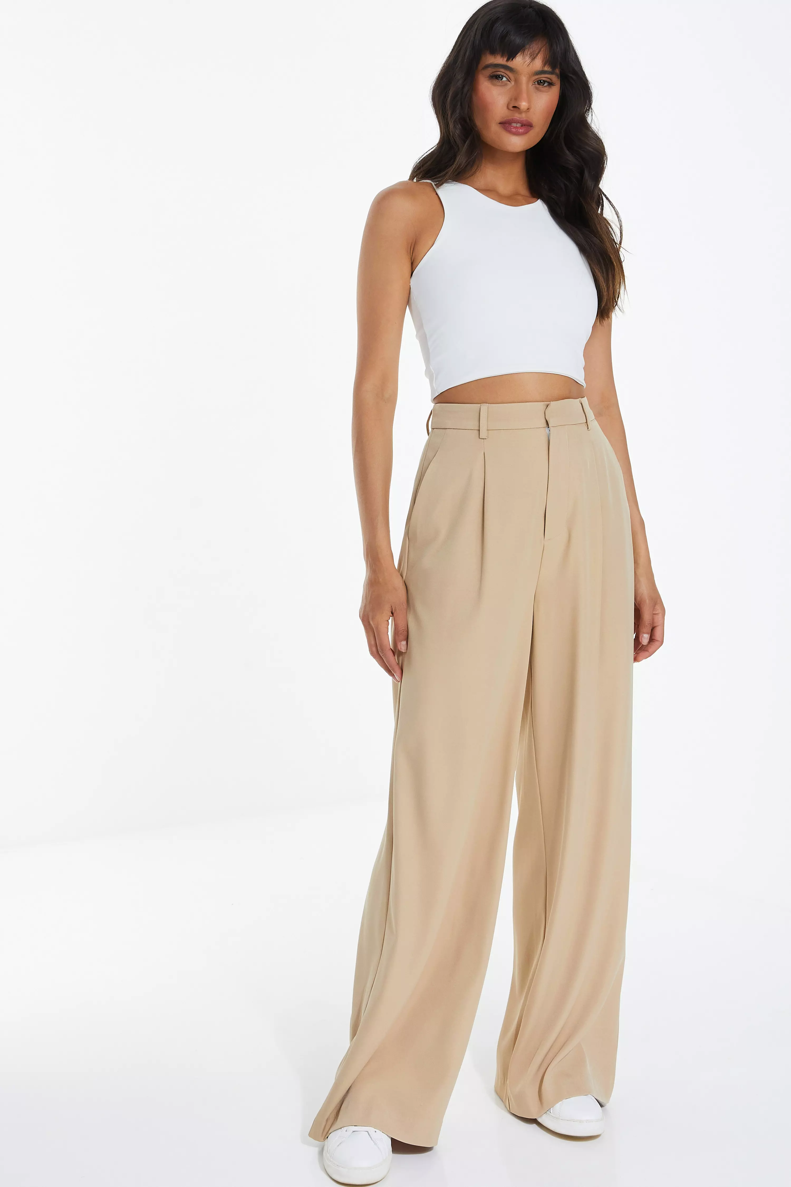 Stone Wide Leg Tailored Trousers