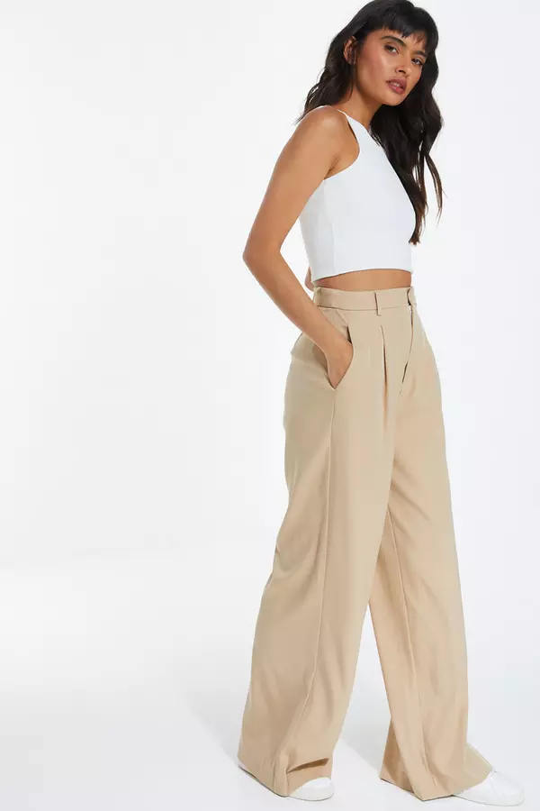 Stone Wide Leg Tailored Trousers