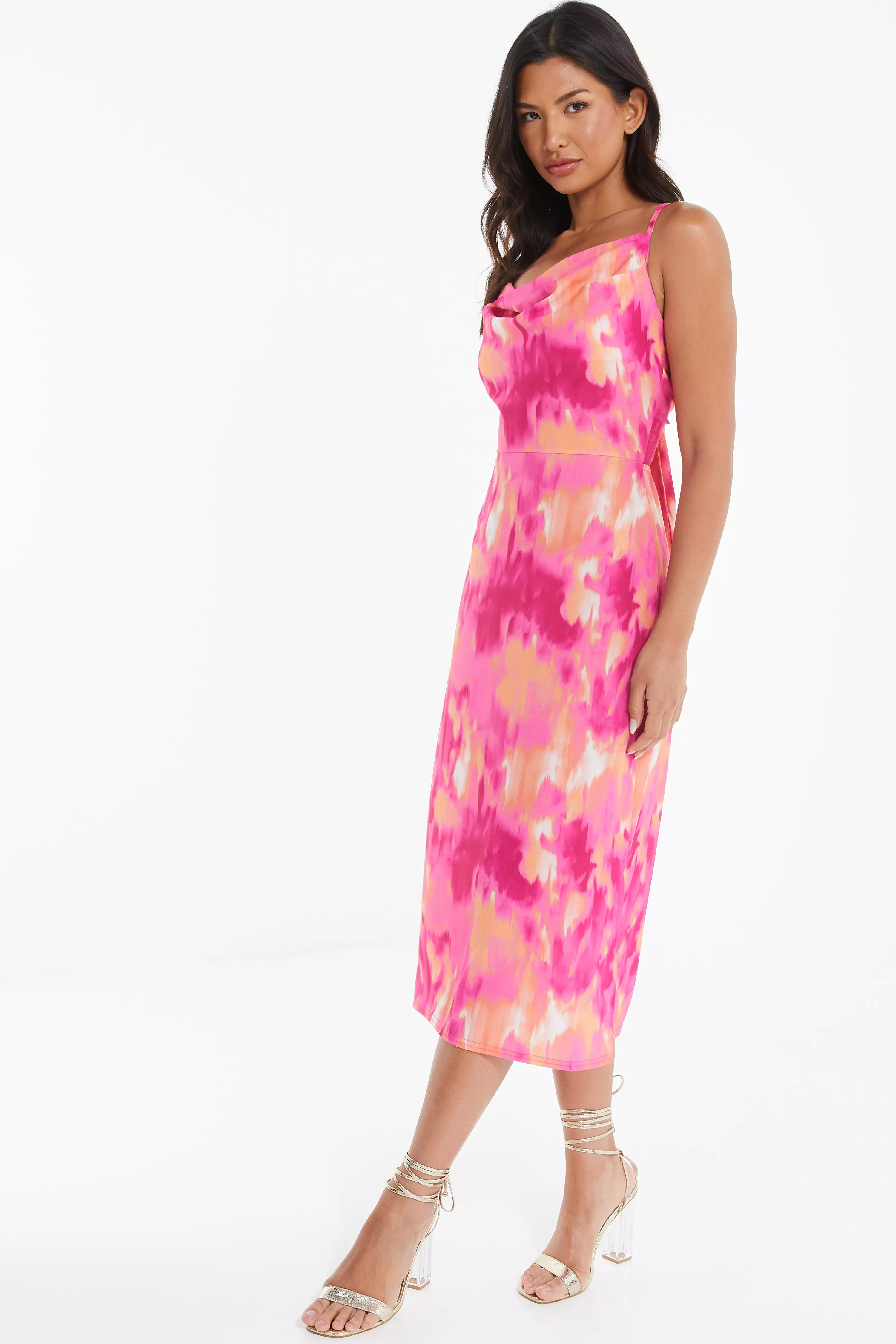 Pink Marble Tie Back Midi Dress