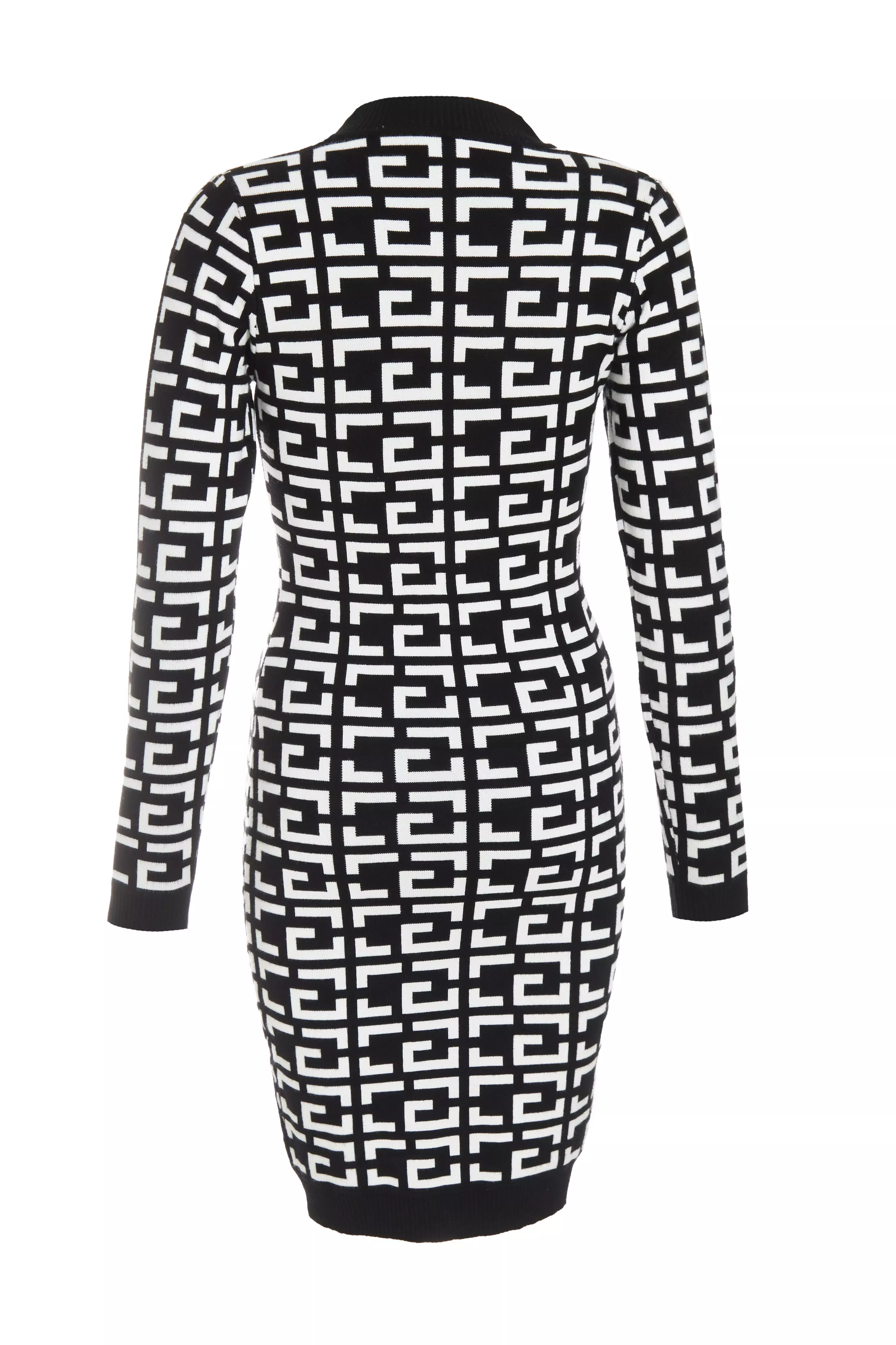 Black Geometric Print Mini Jumper Dress