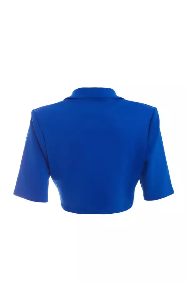 Blue Short Sleeve Cropped Blazer