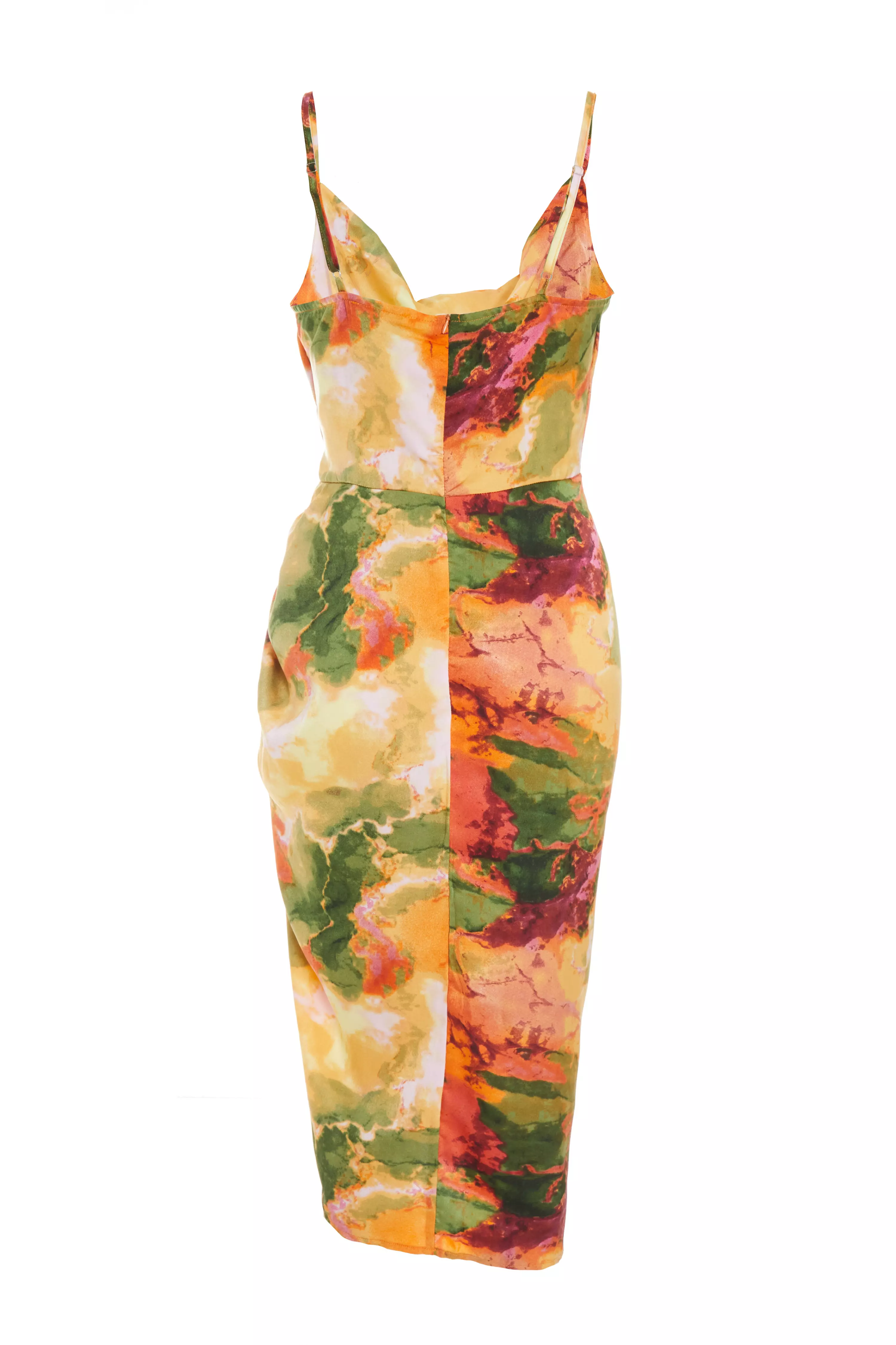 Petite Multicolored Marble Print Ruched Midi Dress