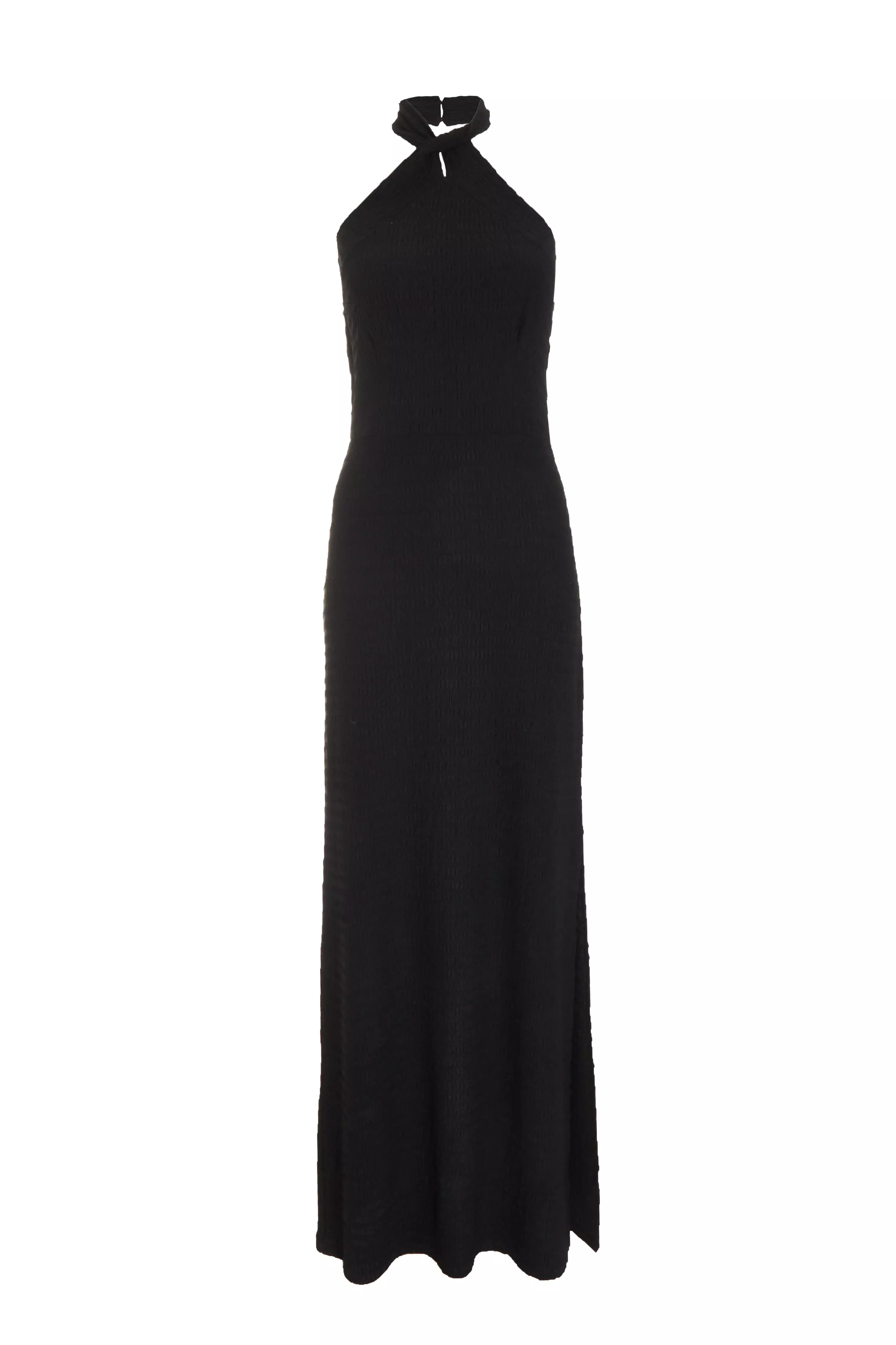 Black Halterneck Textured Maxi Dress