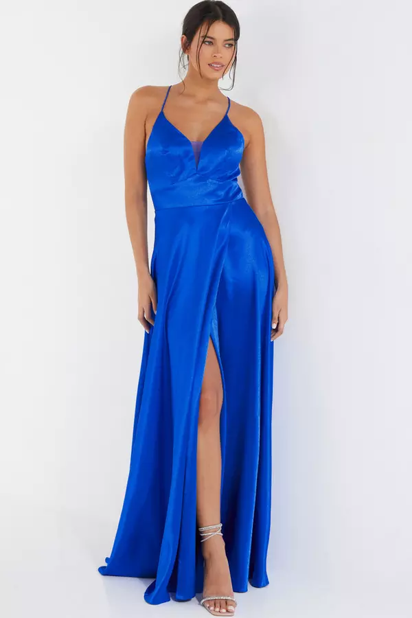 Royal Blue Satin Maxi Dress