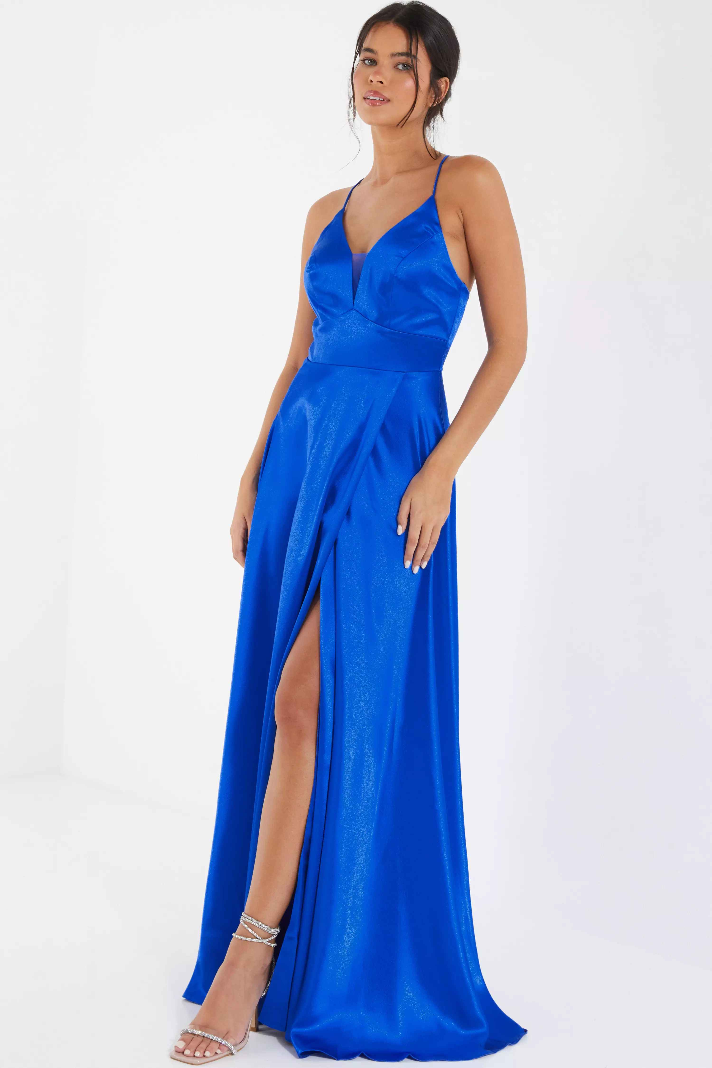 Royal Blue Satin Maxi Dress