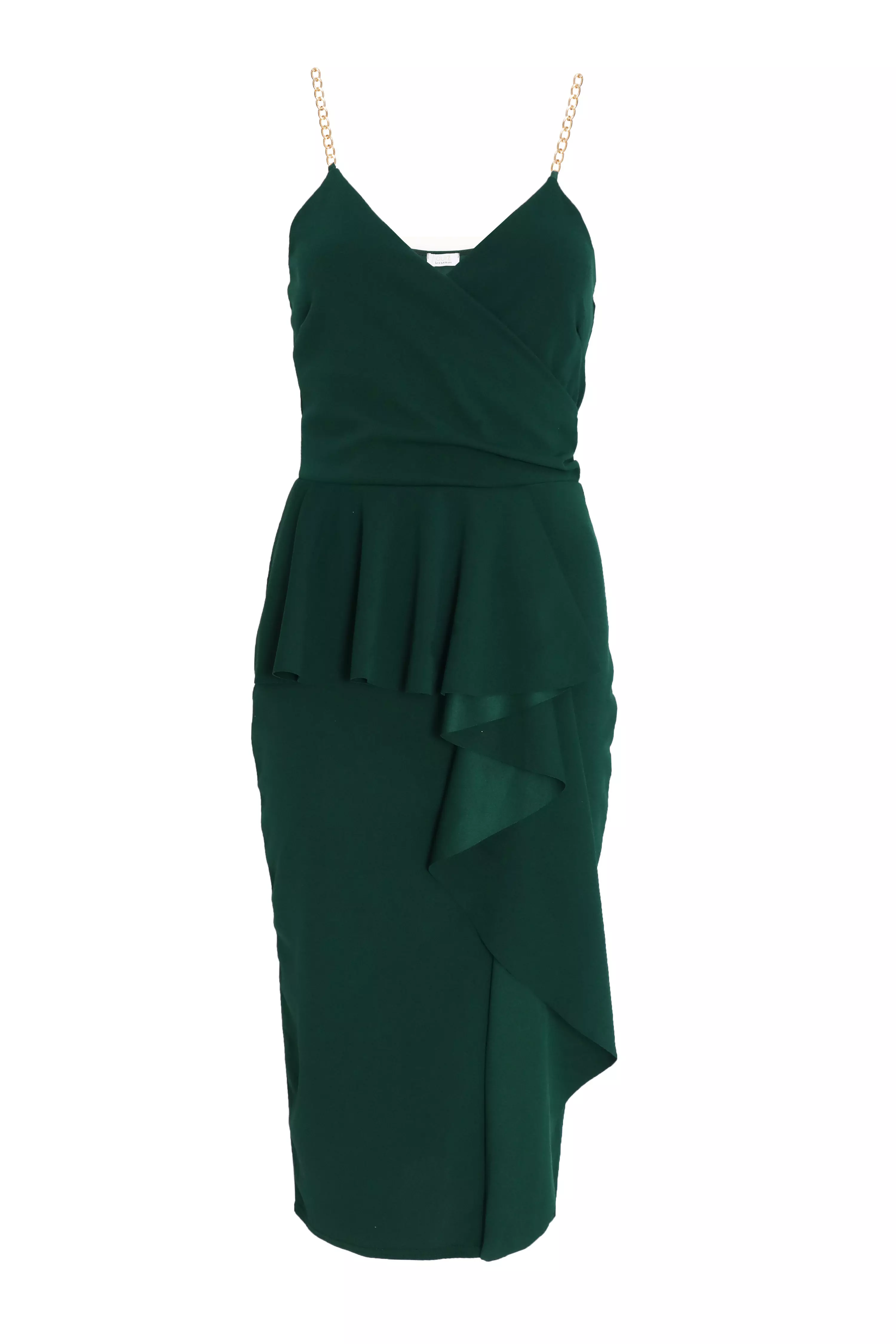 Green Frill Wrap Midi Dress