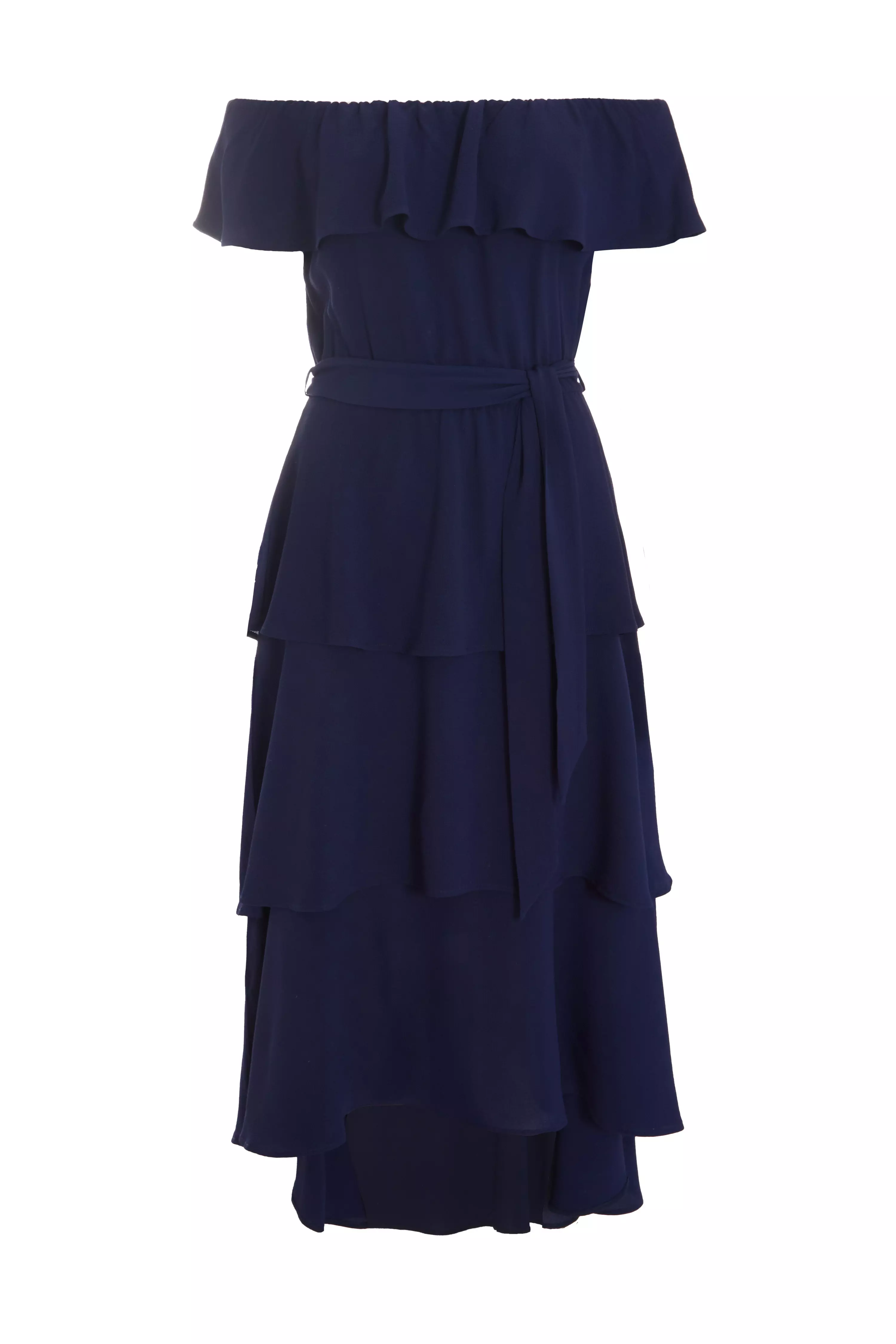 Navy Bardot Dip Hem Midi Dress