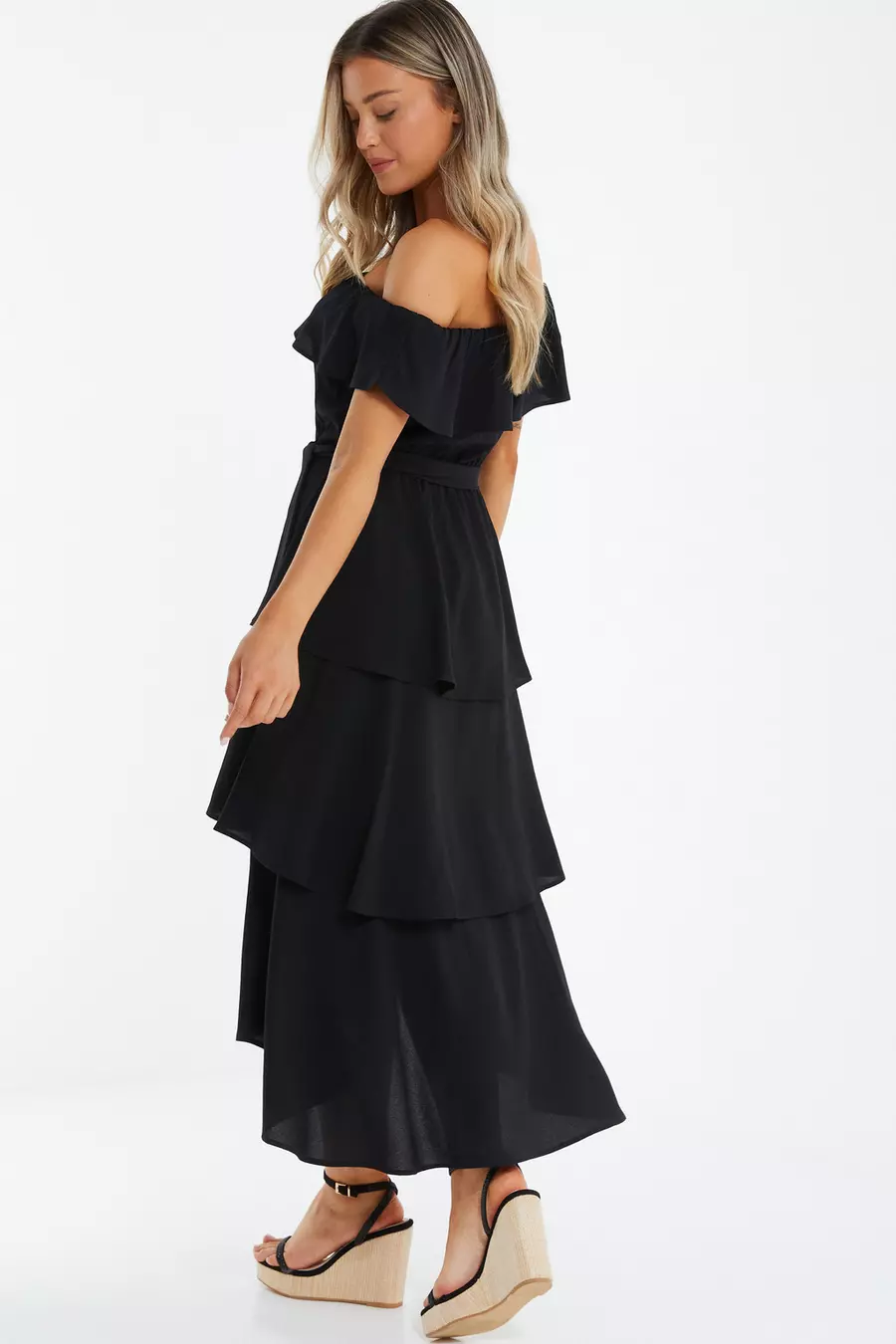 Black Bardot Dip Hem Midi Dress QUIZ Clothing