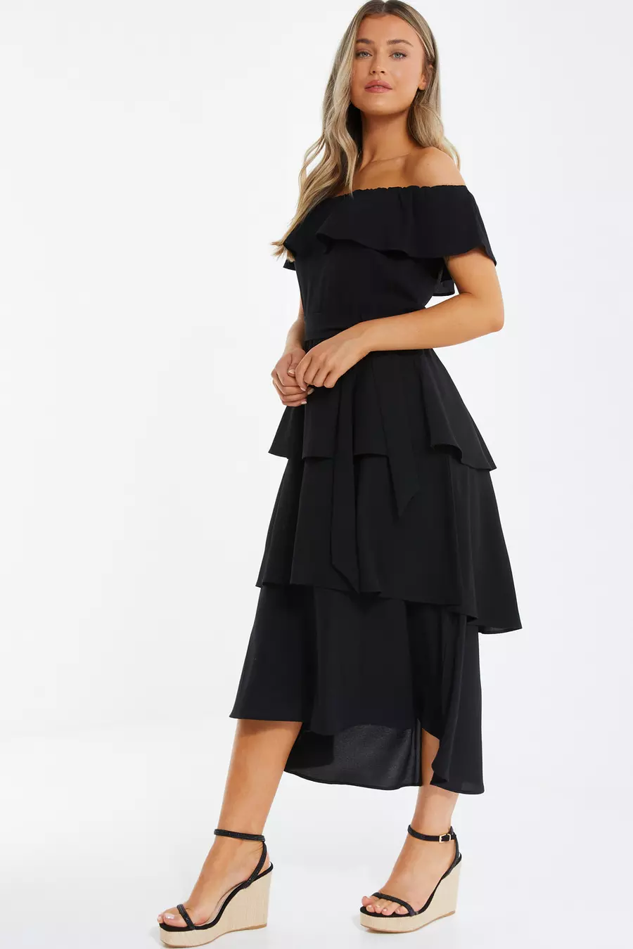 Quiz bardot frill hem midi dress hotsell