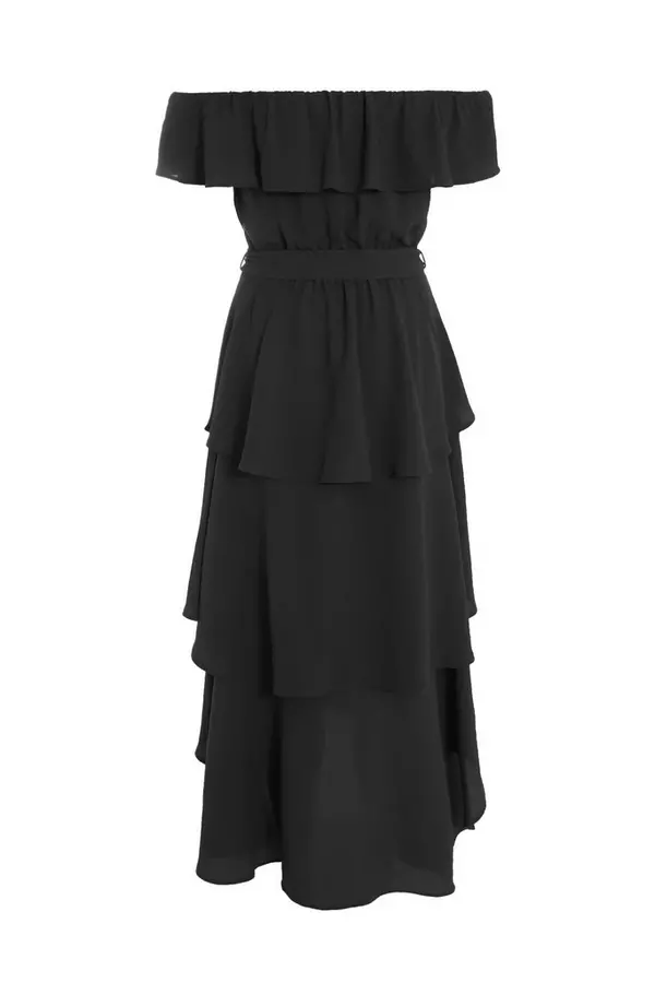 Black Bardot Dip Hem Midi Dress