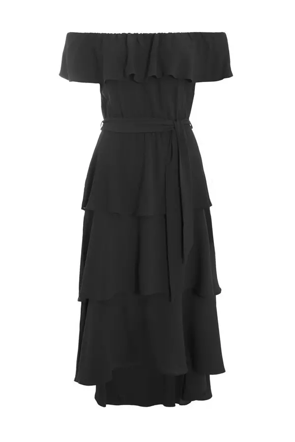 Black Bardot Dip Hem Midi Dress
