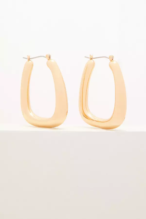 Gold Rectangle Chunky Hoop Earrings