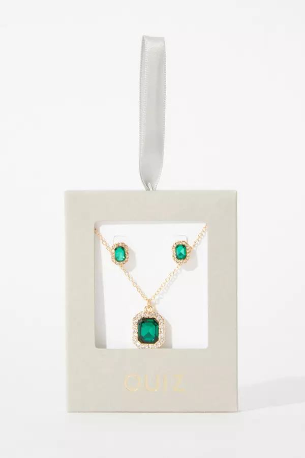 Green Diamante Jewellery Set