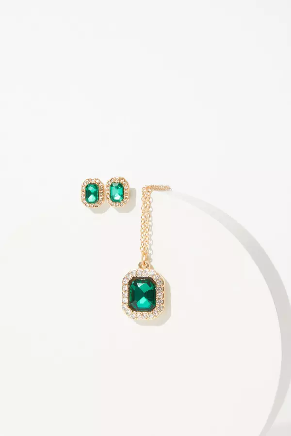 Green Diamante Jewellery Set