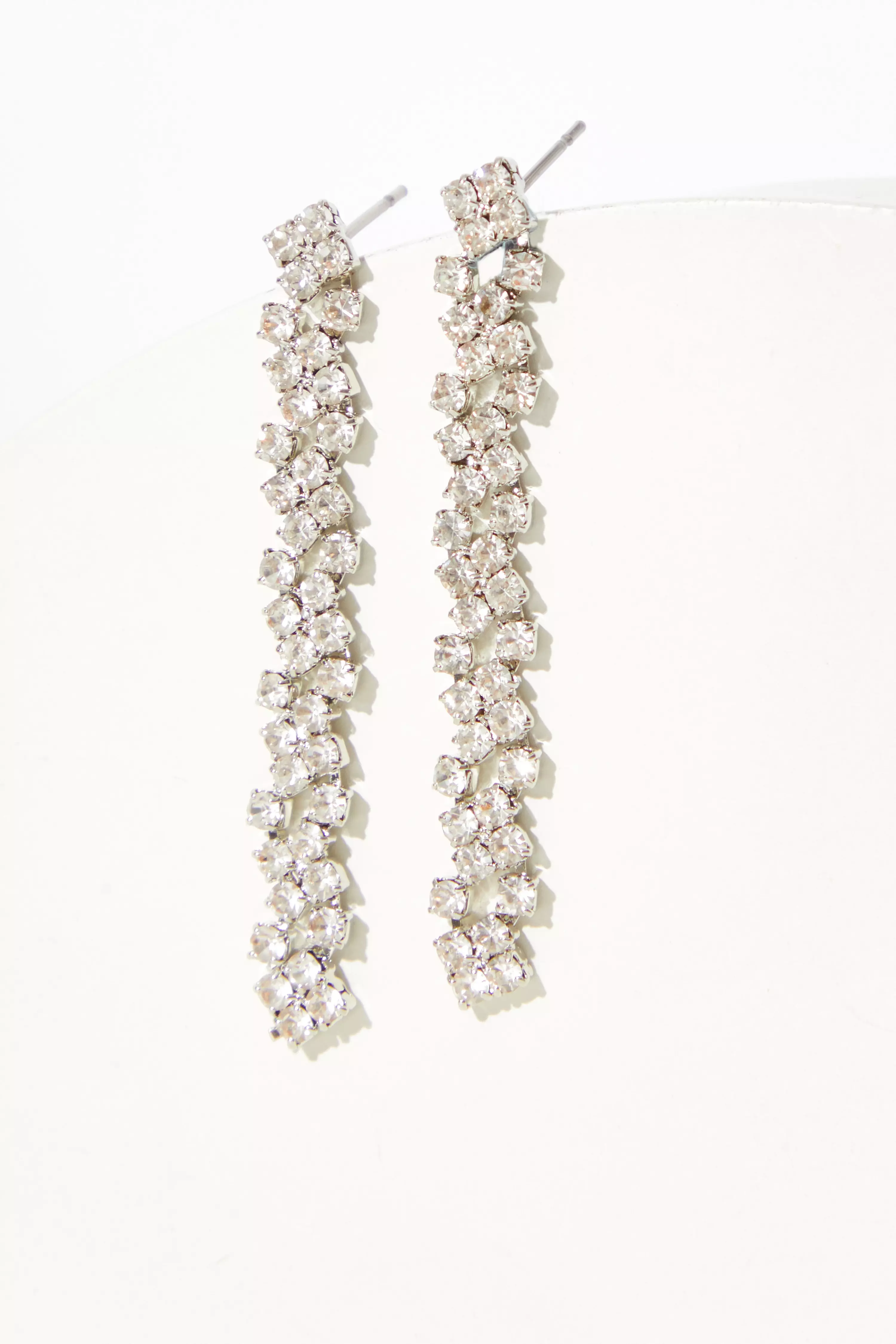 Silver Diamante Strip Drop Earrings