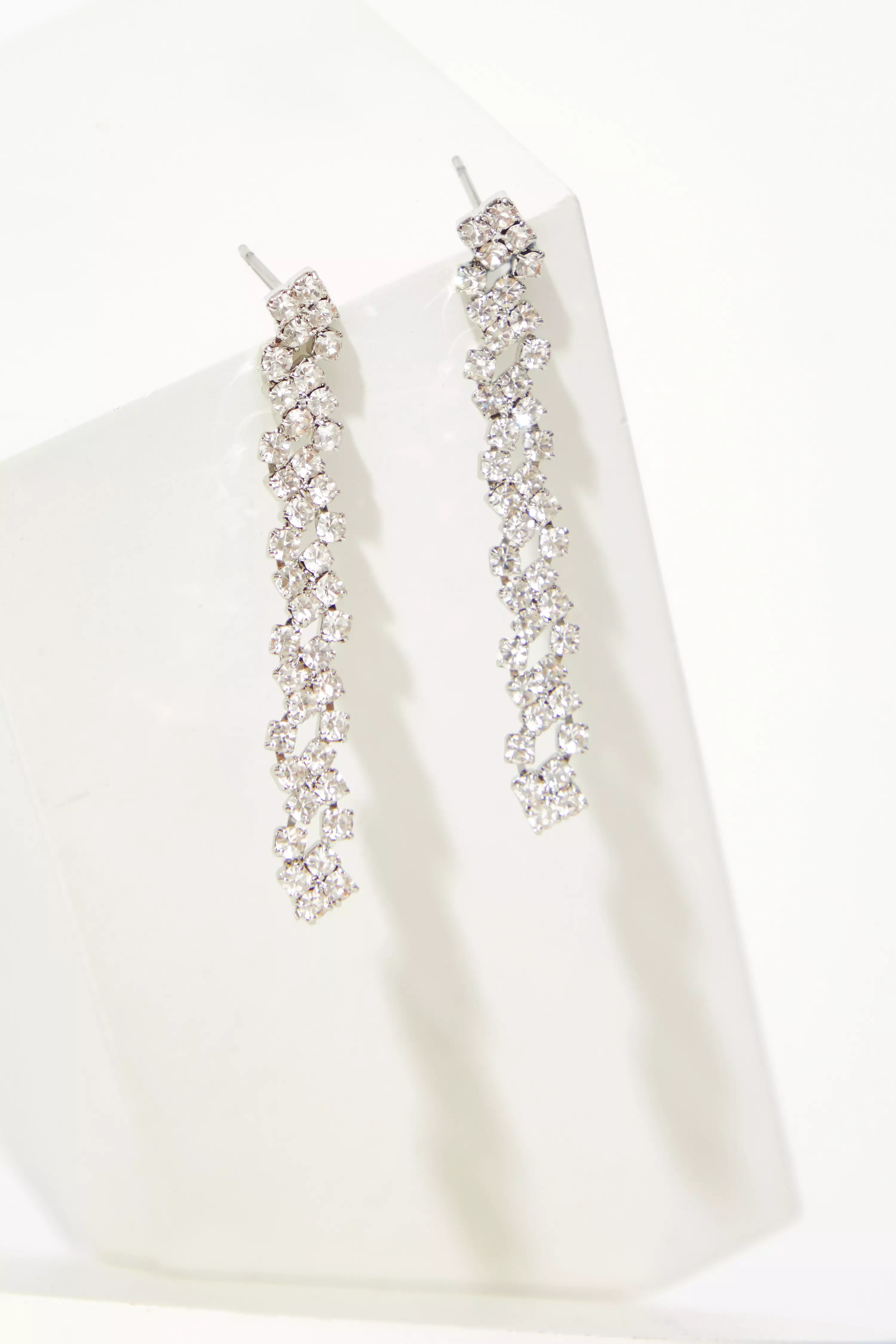 Silver Diamante Strip Drop Earrings