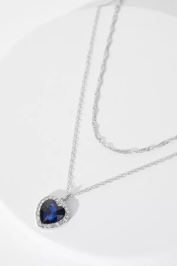 Navy Diamante Heart Pendant Necklace