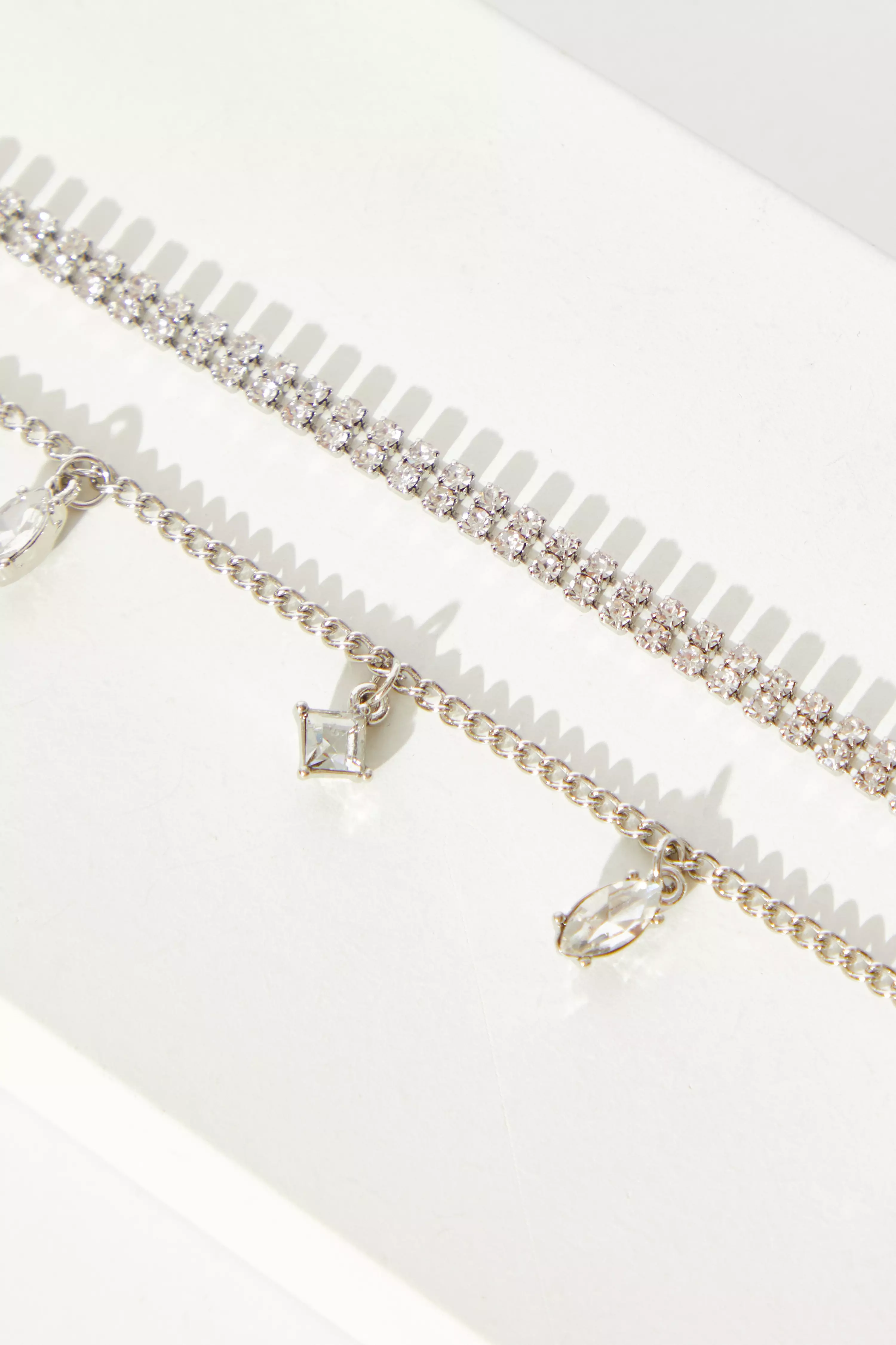 Silver Diamante Jewel Layered Choker Necklace