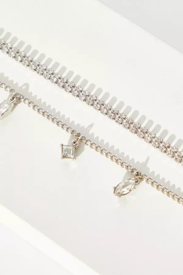 Silver Diamante Jewel Layered Choker Necklace
