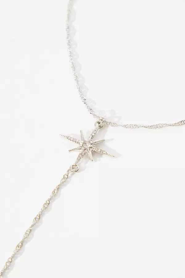 Silver Long Drop Star Necklace